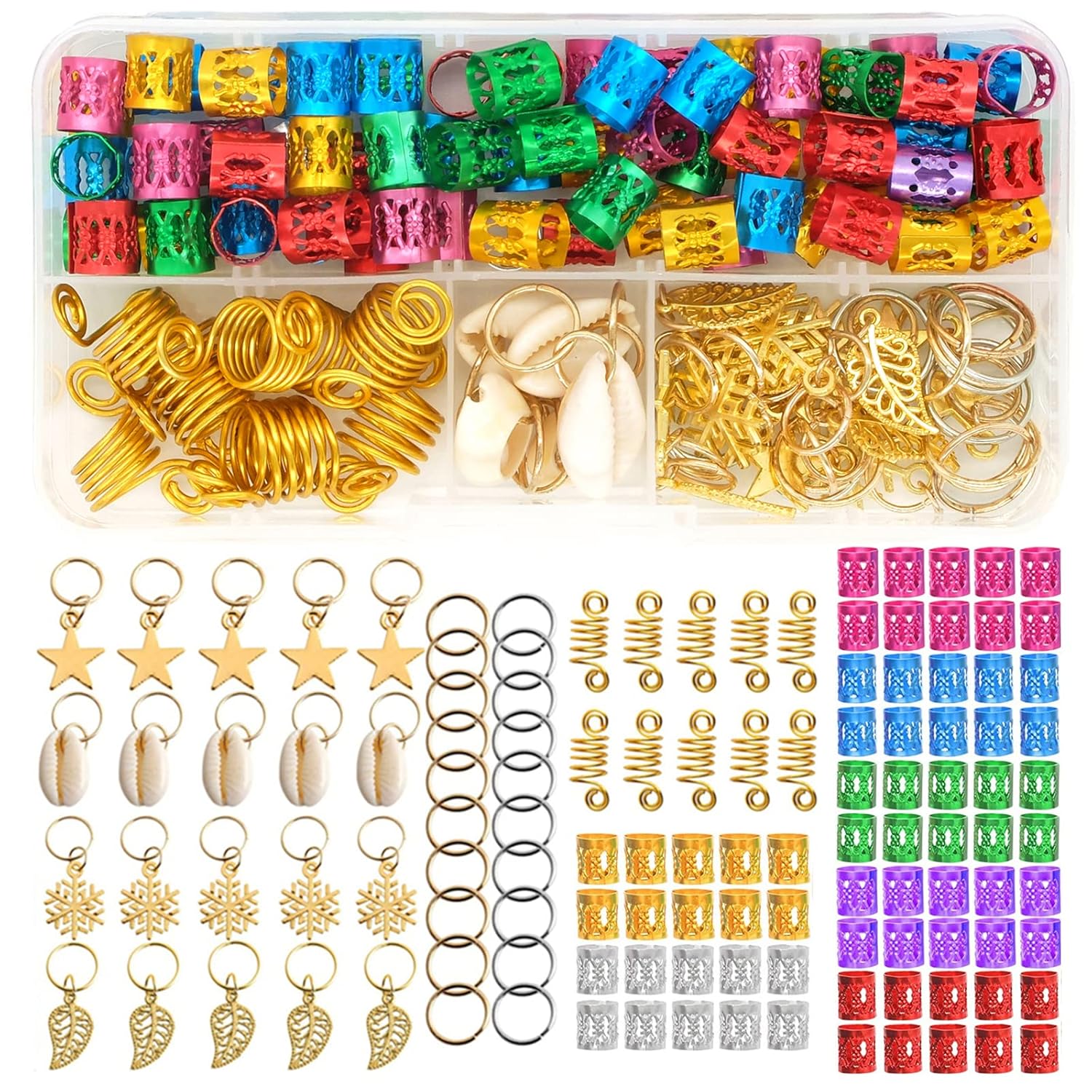 Buy now 220-Piece Braiding Hair Rings - 15 Styles, Jewelry for Braids, Clips, Pendants, Headbands & Accessories Style A at indiglob india