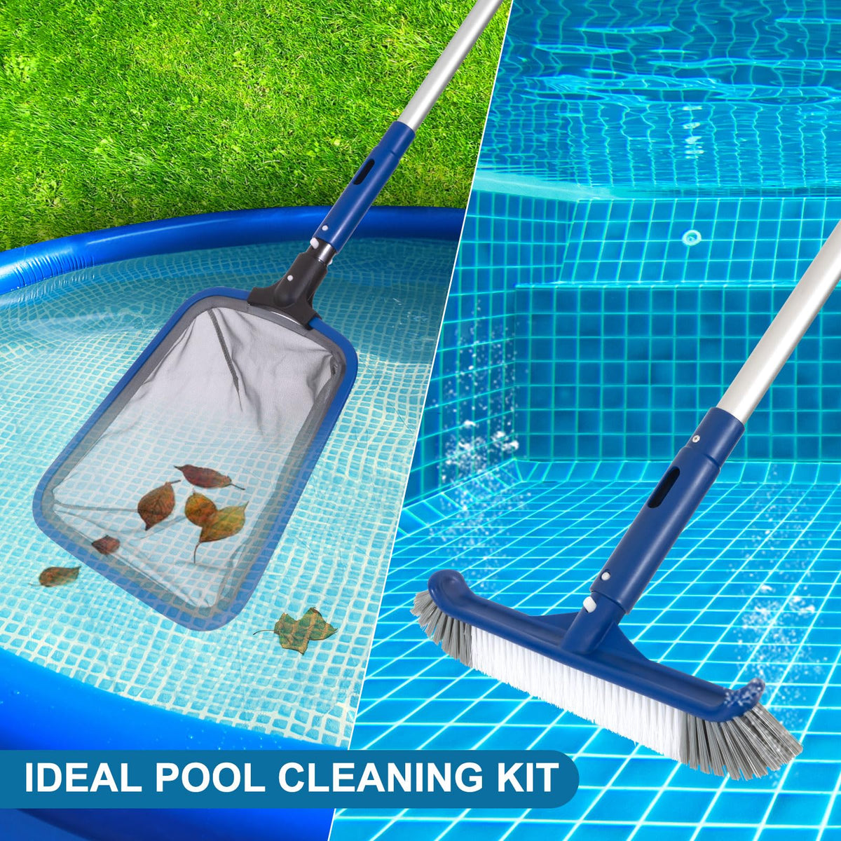 POOLAZA 3-in-1 Pool Cleaning Kit with Pool Net, Pool Brush & 73" Pool Pole