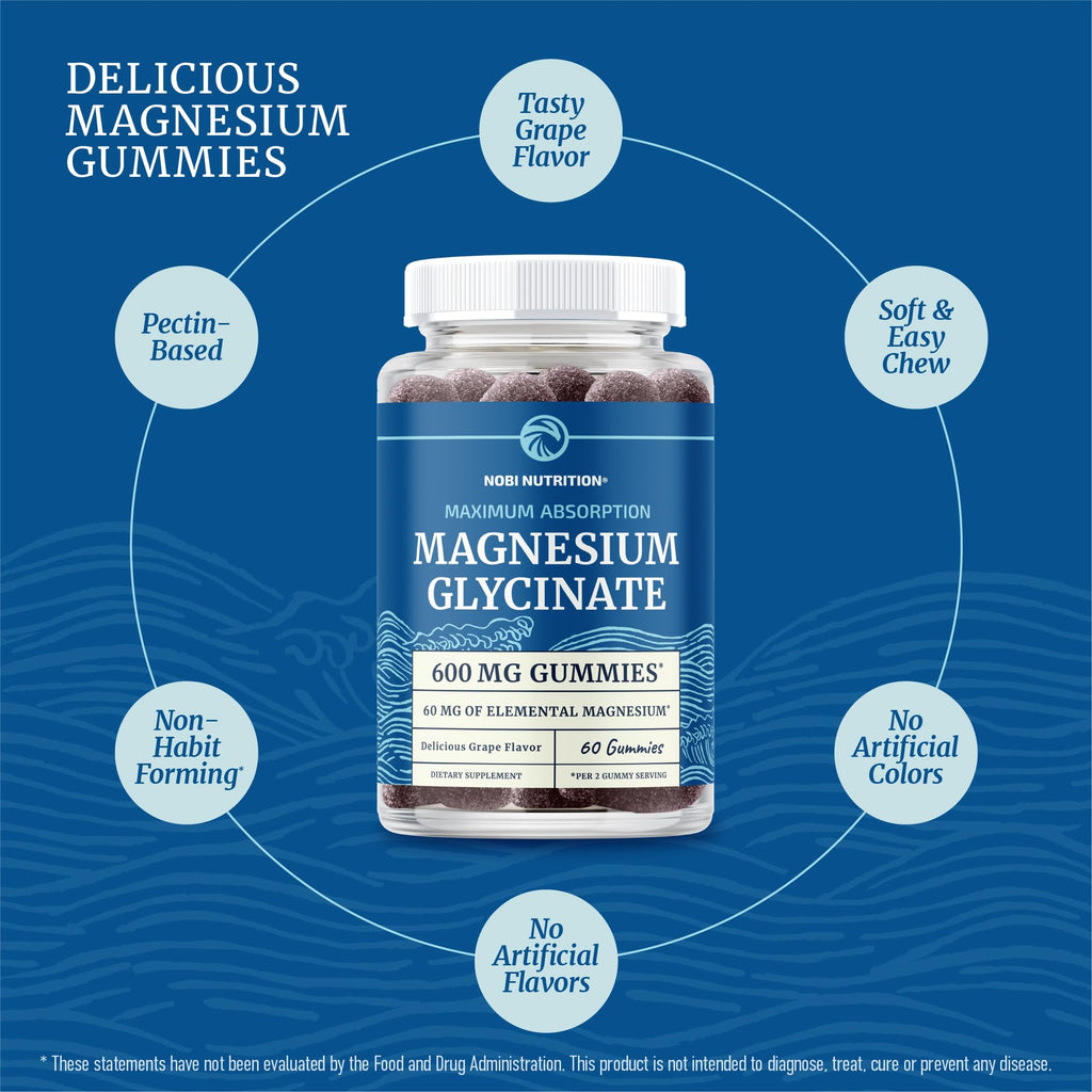 Magnesium Glycinate Gummies 600MG, Sleep, Calm & Relaxation Support, 60 Ct