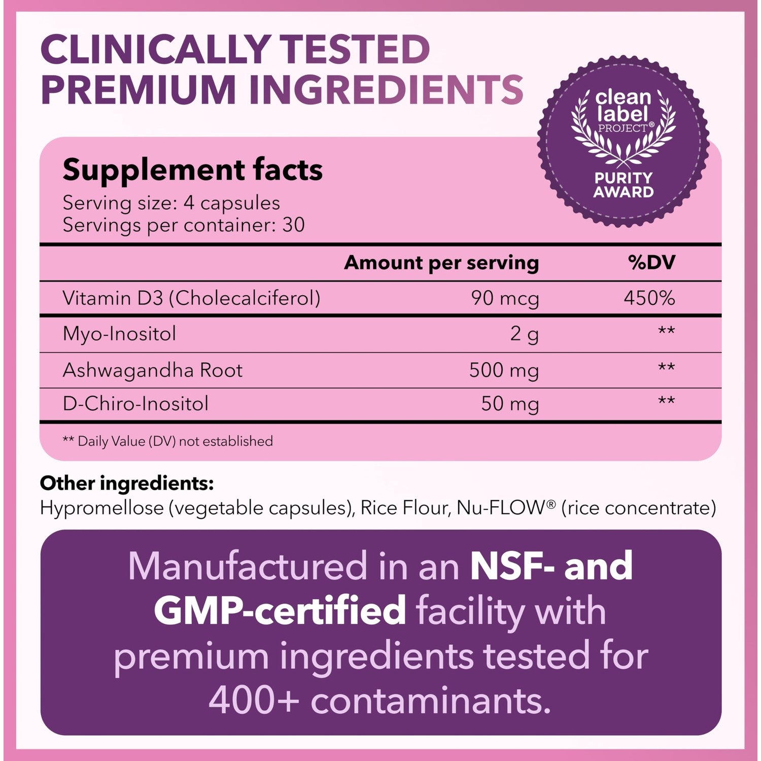 Intimate Rose Myo-Inositol & D-Chiro Inositol Blend - 40:1 Blend Ratio - Women's Daily Wellness Support - Vitamin D & Ashwagandha, 3 Bottles