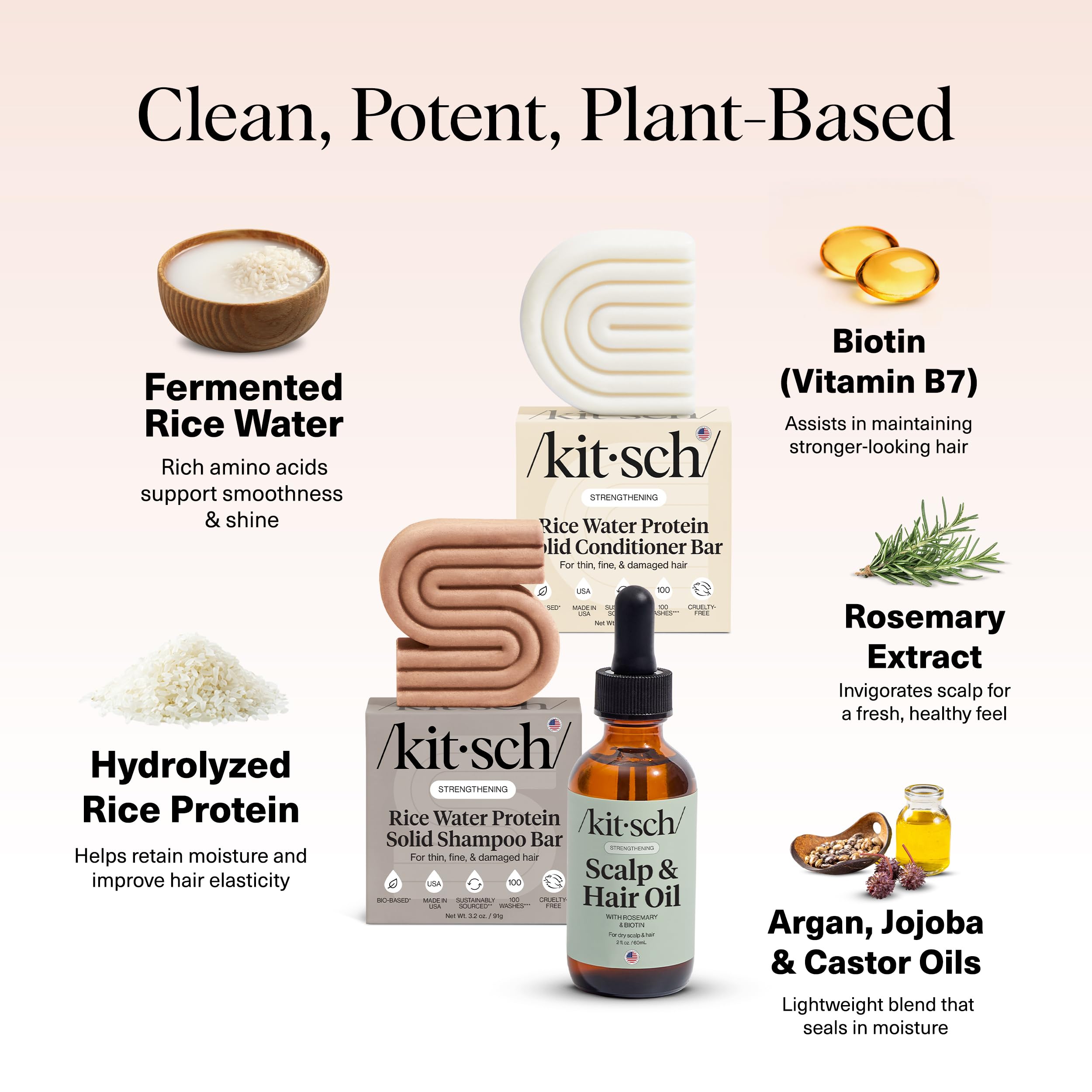 Buy now Kitsch Rice Water Shampoo and Conditioner Set + Pre-Wash Scalp Serum with Rosemary and Biotin â€“ Shampoo and Conditioner Bar for Hair Growth & Scalp Nourishment Hair Care â€“ 3pc Set at indiglob india
