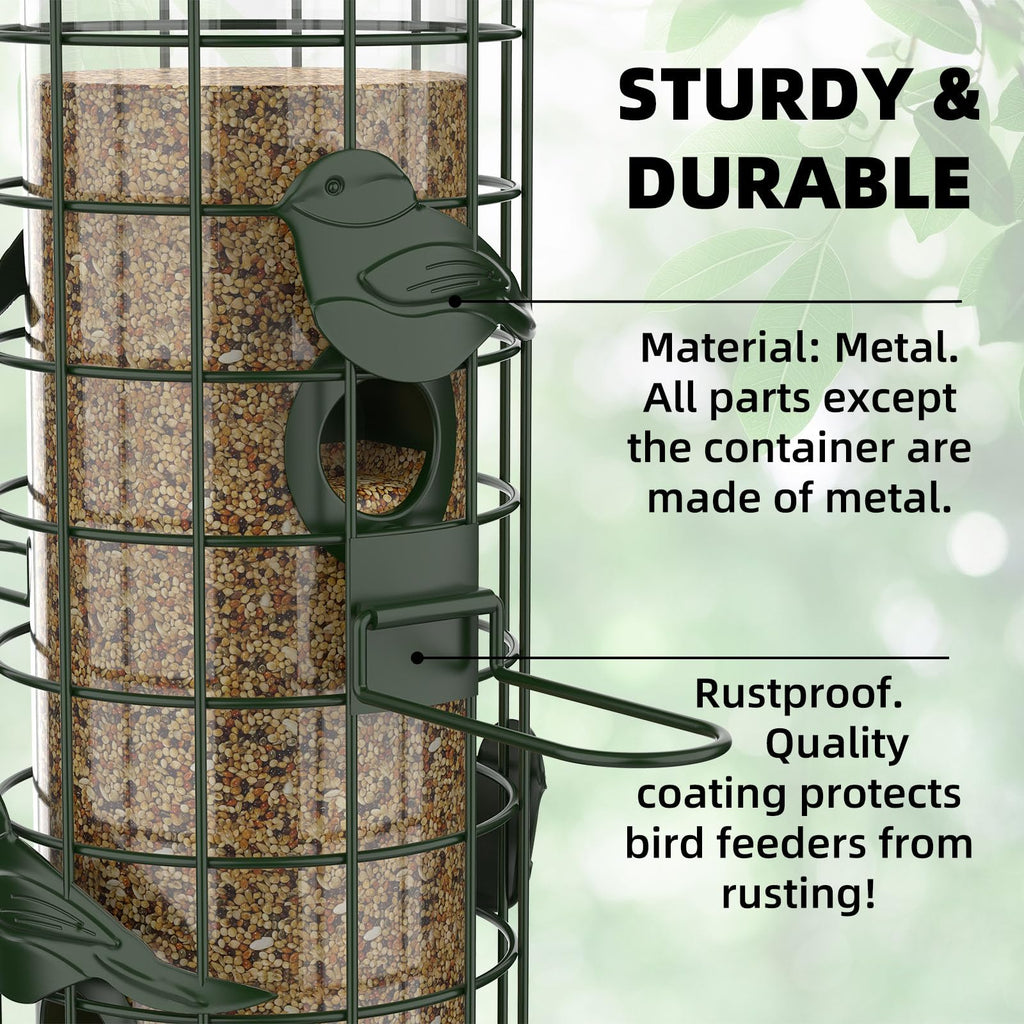 Squirrel Proof Bird Feeder,Metal Mesh Bird Feeders for Outdoors Hanging,Gravity Protection Squirrel Proof Wild Bird Feeders with Finch Cardinal Chickadee,3LB Large Capacity,Green