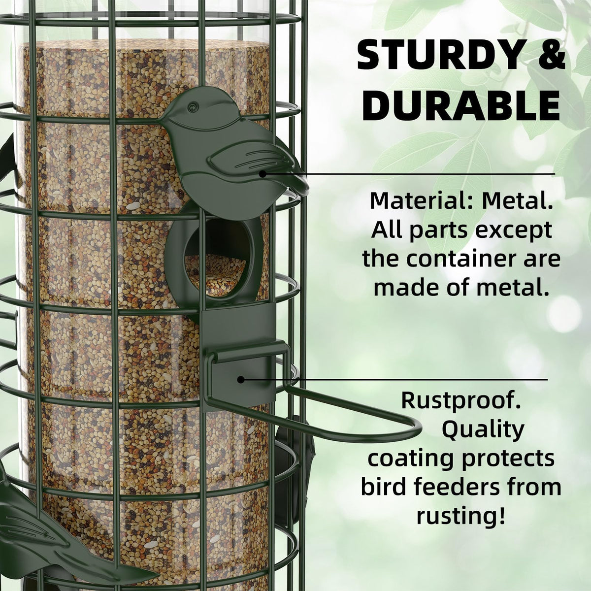 Squirrel Proof Bird Feeder,Metal Mesh Bird Feeders for Outdoors Hanging,Gravity Protection Squirrel Proof Wild Bird Feeders with Finch Cardinal Chickadee,3LB Large Capacity,Green