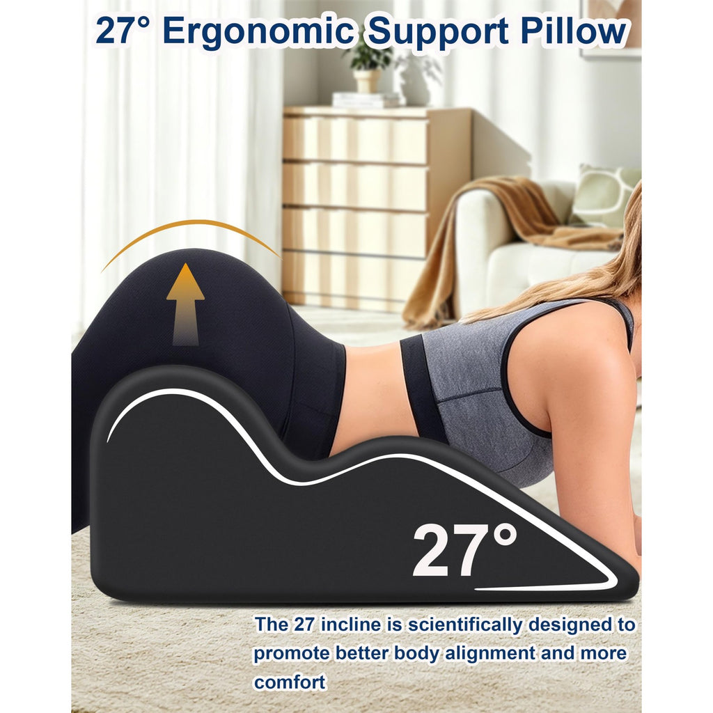 Ergonomic Memory Foam Wedge Pillow, 27° Bed Wedge Support, Black