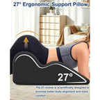 Ergonomic Memory Foam Wedge Pillow, 27° Bed Wedge Support, Black