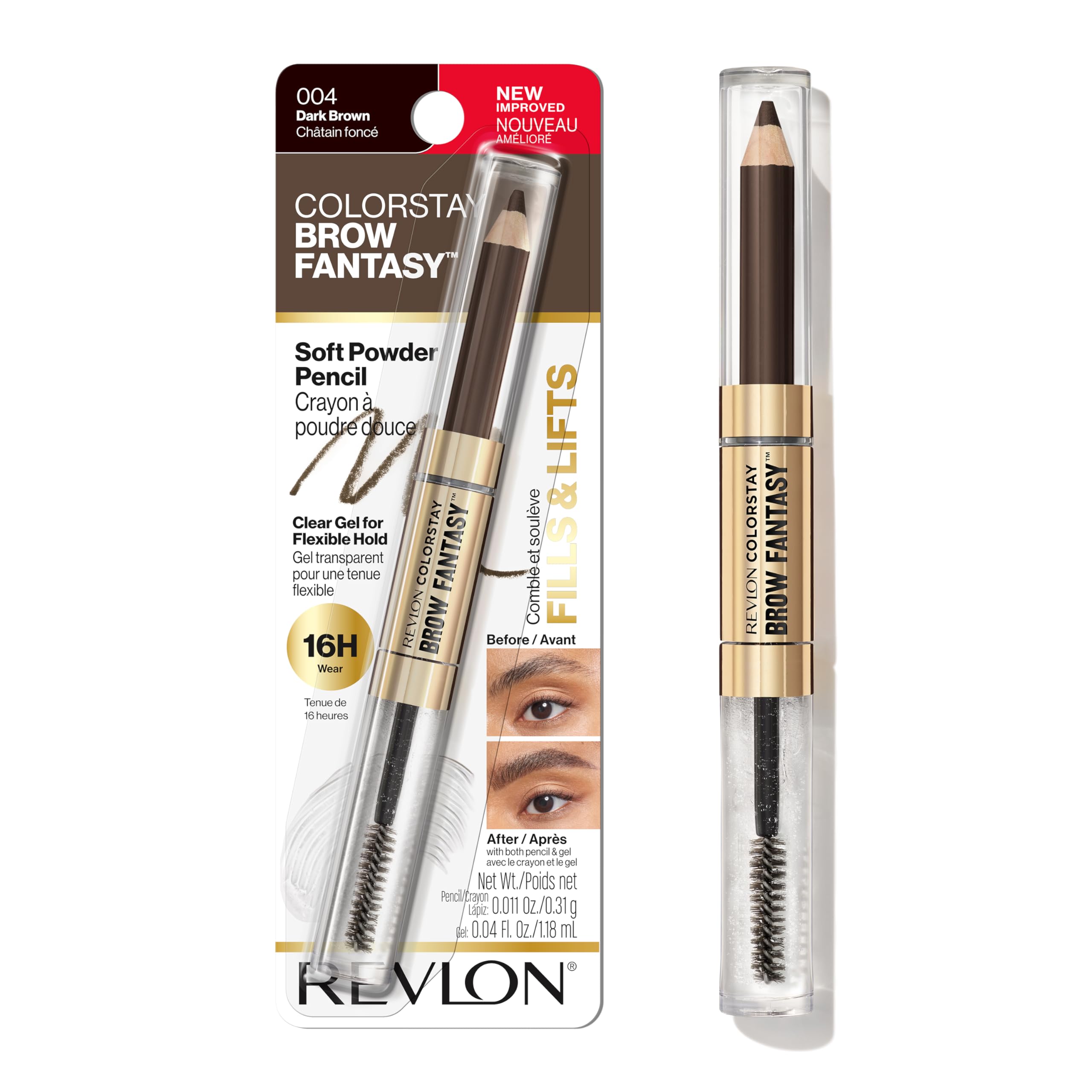 Buy now Revlon ColorStay Brow Fantasy, All In One Eyebrow Powder Pencil with Shaping Clear Gel, Gel Infused with Panthenol, Smudge-proof, 16HR Visibly Full Brows, 004 Dark Brown at indiglob india