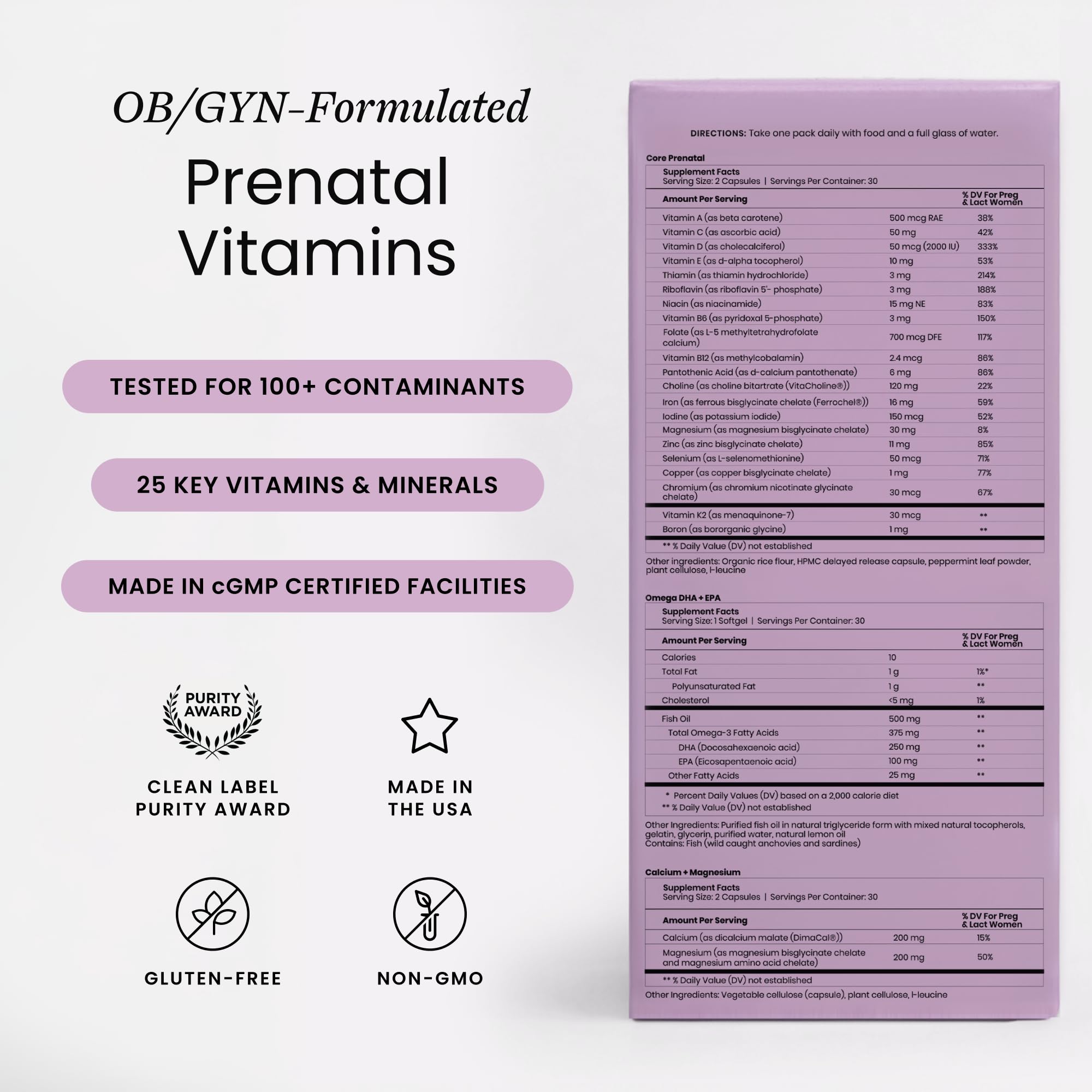 Perelel 2nd Trimester Prenatal Vitamins for Women, Choline, Folate, & Iron | Nutritional Support for Mid Pregnancy, Folate, Omega 3, & Vitamin D, Soy & Gluten Free, Non-GMO, 30 Daily Pill Packs