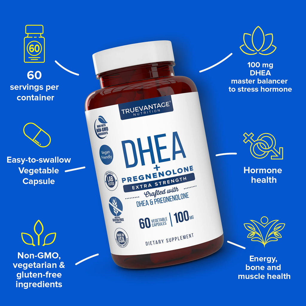 Truevantage DHEA 100 mg + Pregnenolone 60 mg - for Men and Women