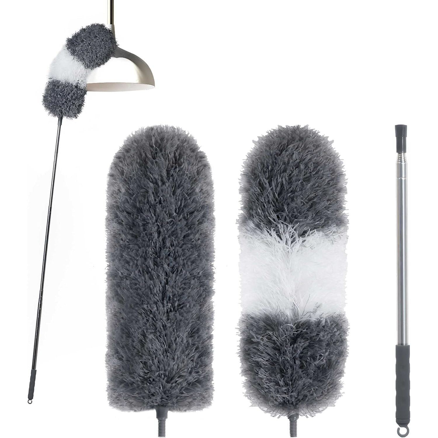 Buy now BOOMJOY Microfiber Feather Duster with 100 Inches Extendable Pole, 2 Pack Dusters for Cleaning Ceiling, Fan, Furniture at indiglob india