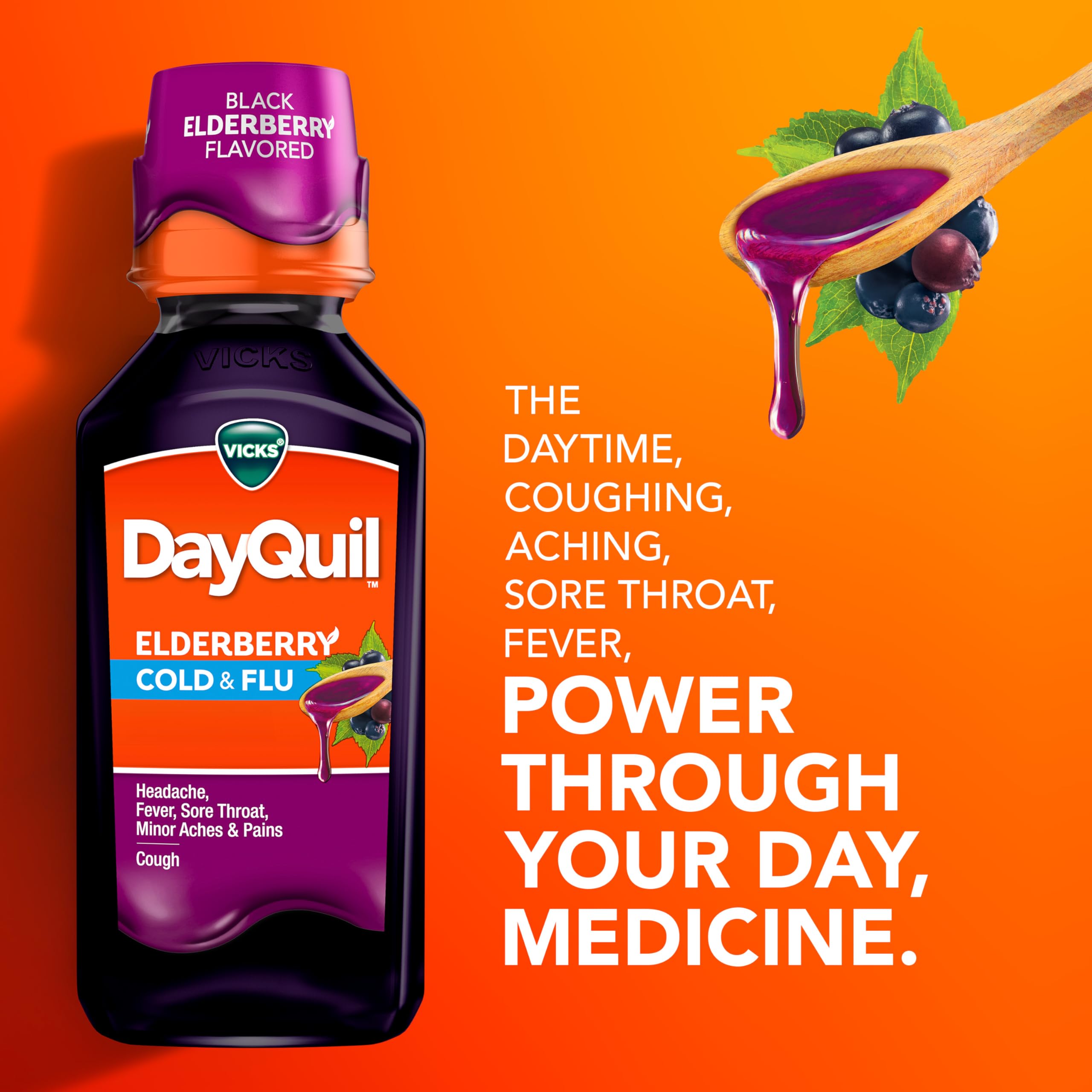 Buy now VICKS DayQuil & NyQuil Elderberry Flavor Cold & Flu Liquid Medicine Co-Pack, Multi-Symptom Relief of Headache, Fever, Sore Throat, Minor Aches & Pains, Sneezing, Runny Nose, and Cough, 2x12oz at indiglob india