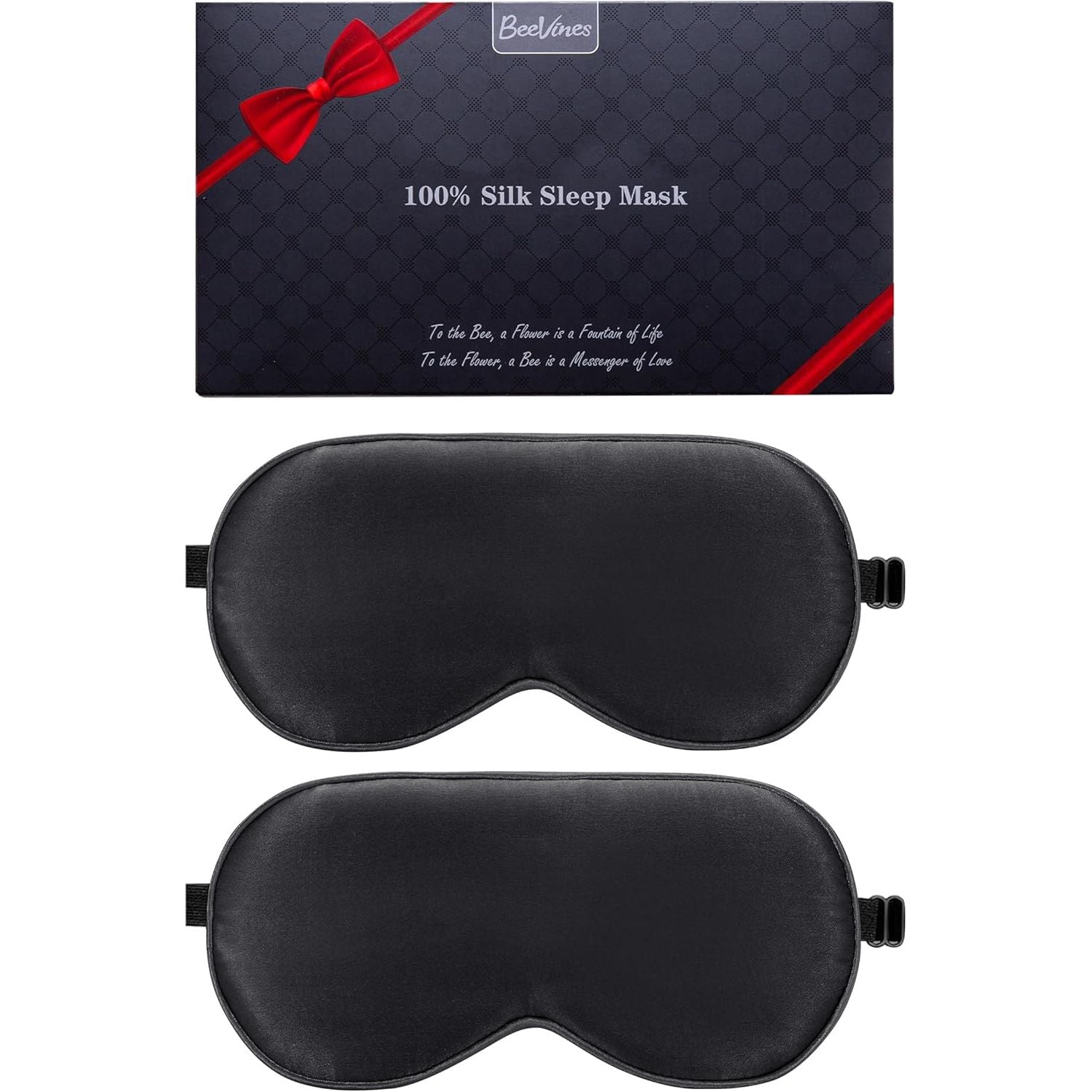 Buy now BeeVines Sleep Mask, 2 Pack 100% Real Natural Silk Eye Masks with Adjustable Strap for Sleeping, Mulberry Silk Eye Sleep Shade Cover, Blocks Light Reduces Puffy Eyes Traveling Gifts (Black & Black) at indiglob india