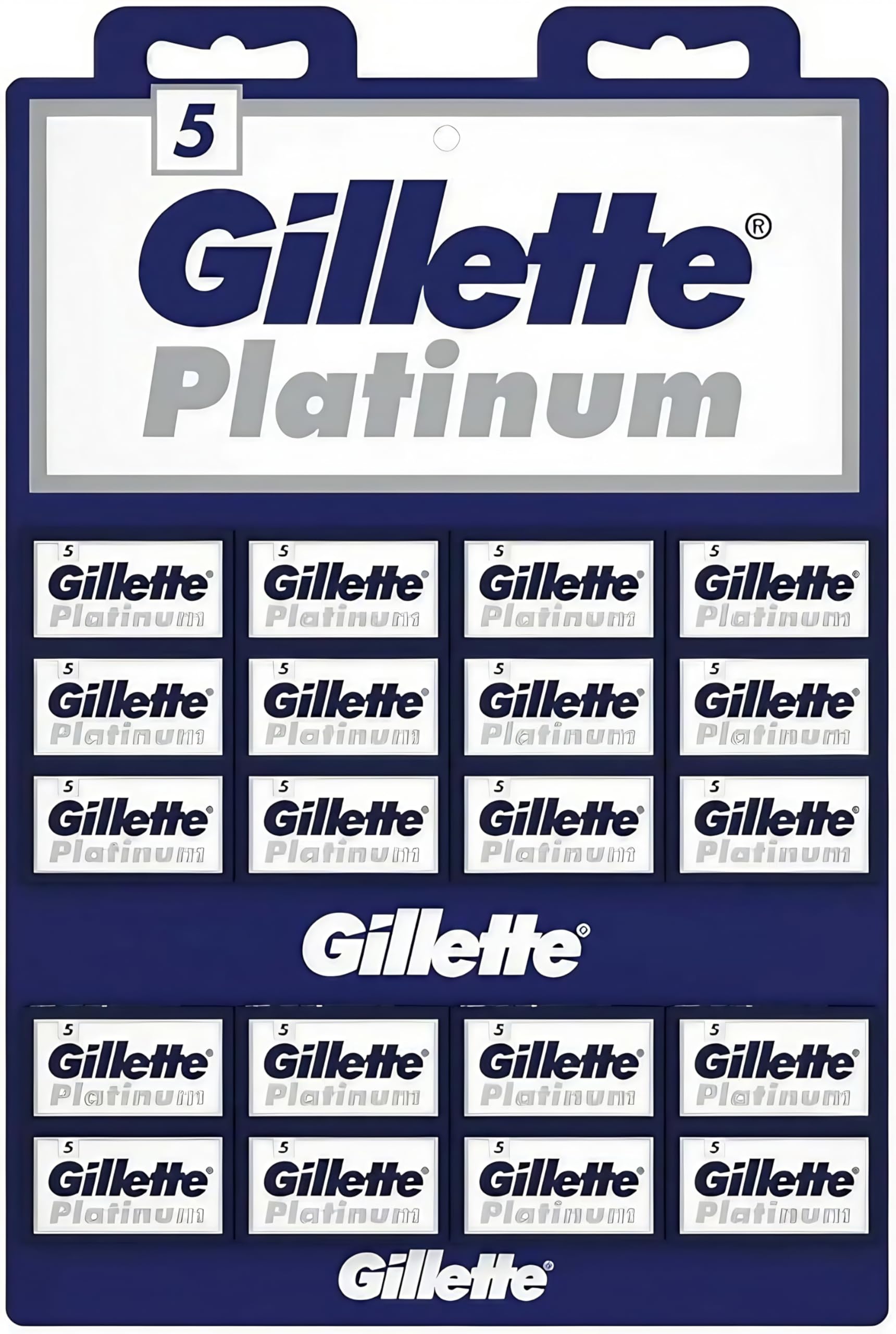 Buy now Gillette, 100 Gillette Platinum Double Edge Safety Razor Blades on a display card, 20 dispnesers of 5 Blades at indiglob india