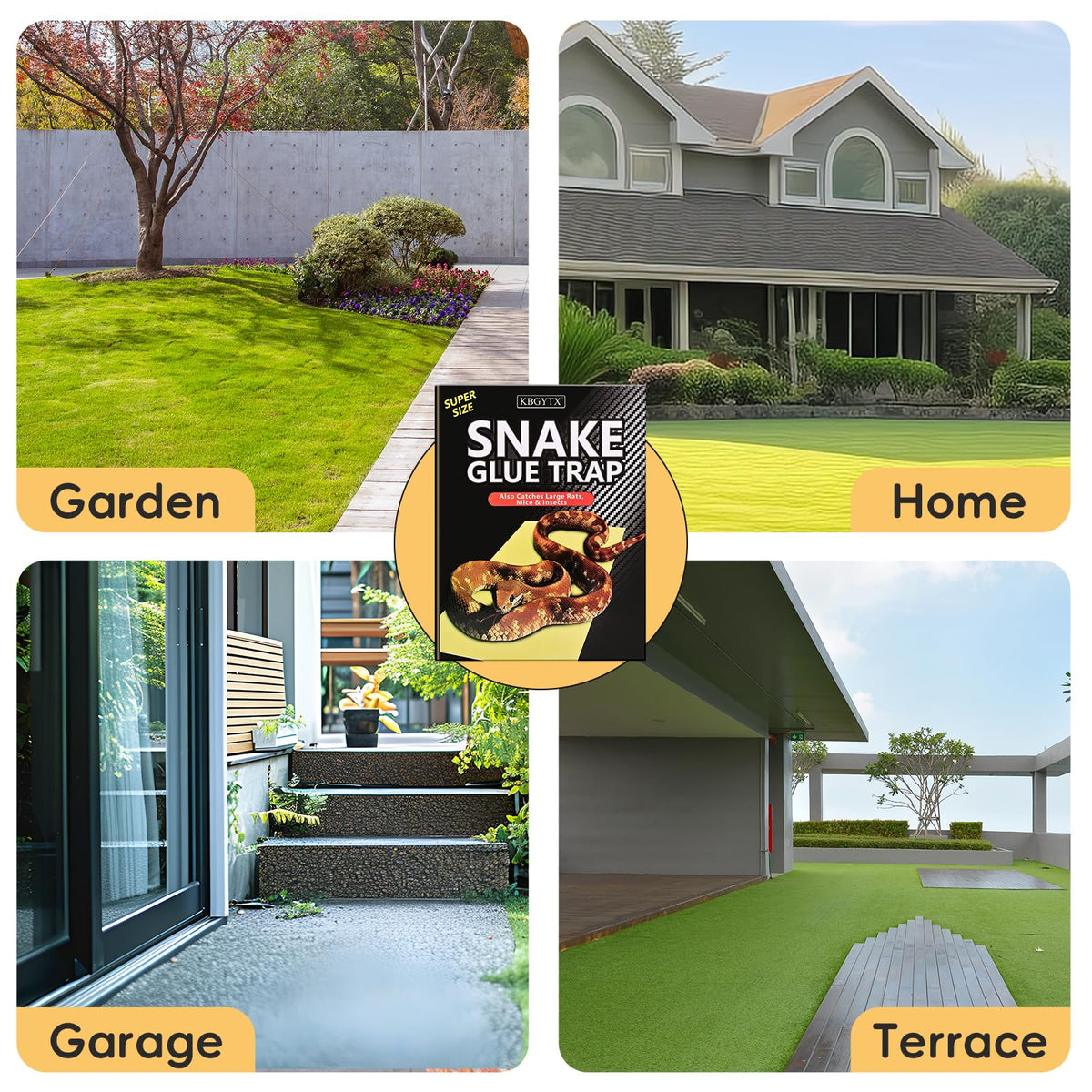 4 Pack 10" x 16" Large Snake Glue Traps with Enhanced Stickiness, Snake Rat Sticky Pad Board for House Indoor Outdoor, Sticky Glue Traps for Snakes, Mice, Rats, Easy to Set