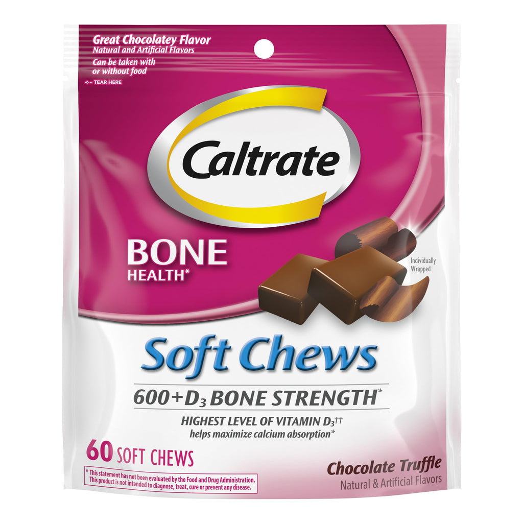 Caltrate Chewables 600 Plus D3 Vitamin D and Calcium Supplement, 60 Count | Chocolate Truffle, Highest Level of Vitamin D3, Maximizes Calcium Absorption to Support Strong Bones and Daily Function