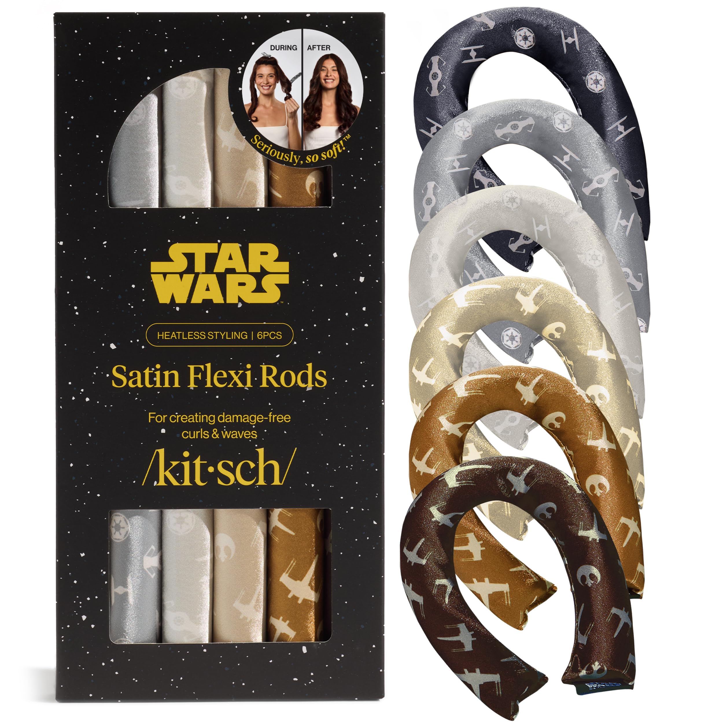 Buy now Kitsch x Star Wars Satin Heatless Hair Curler â€“ Soft Hair Curlers to Sleep In for Heatless Curls Overnight â€“ Overnight Blowout Rods for Women â€“ Hair Styling Tools â€“ Light Side vs Dark Side, 6pc Set at indiglob india