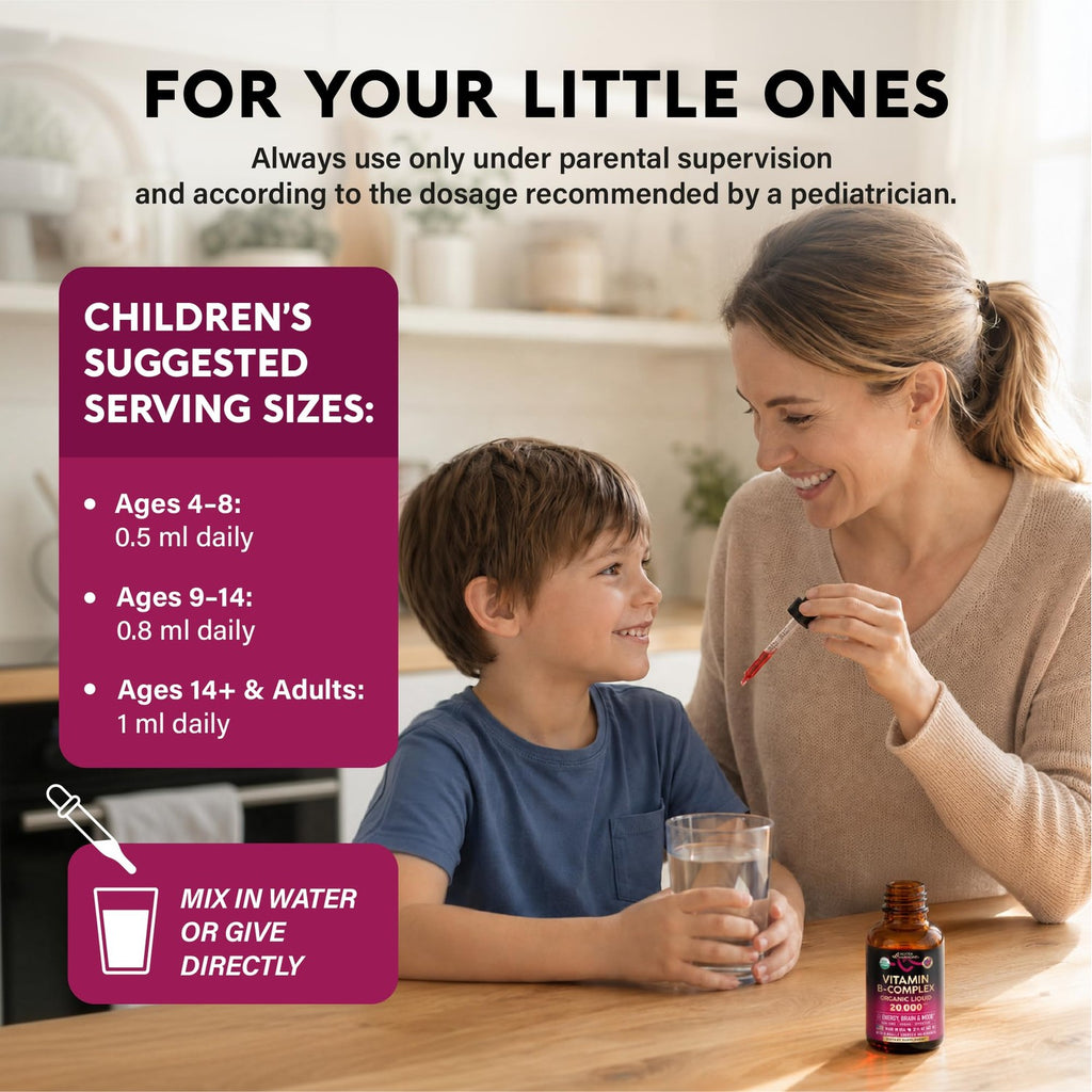 USDA Organic Vitamin B-Complex 20000mcg - B5, B12, B1, B6, B7, B9, B3 - 2Oz | B Complex Liquid Drops - Pantothenic Acid, Methylcobalamin, Thiamine, Pyridoxine, Biotin, Folic, Niacinamide - Berry Flavor