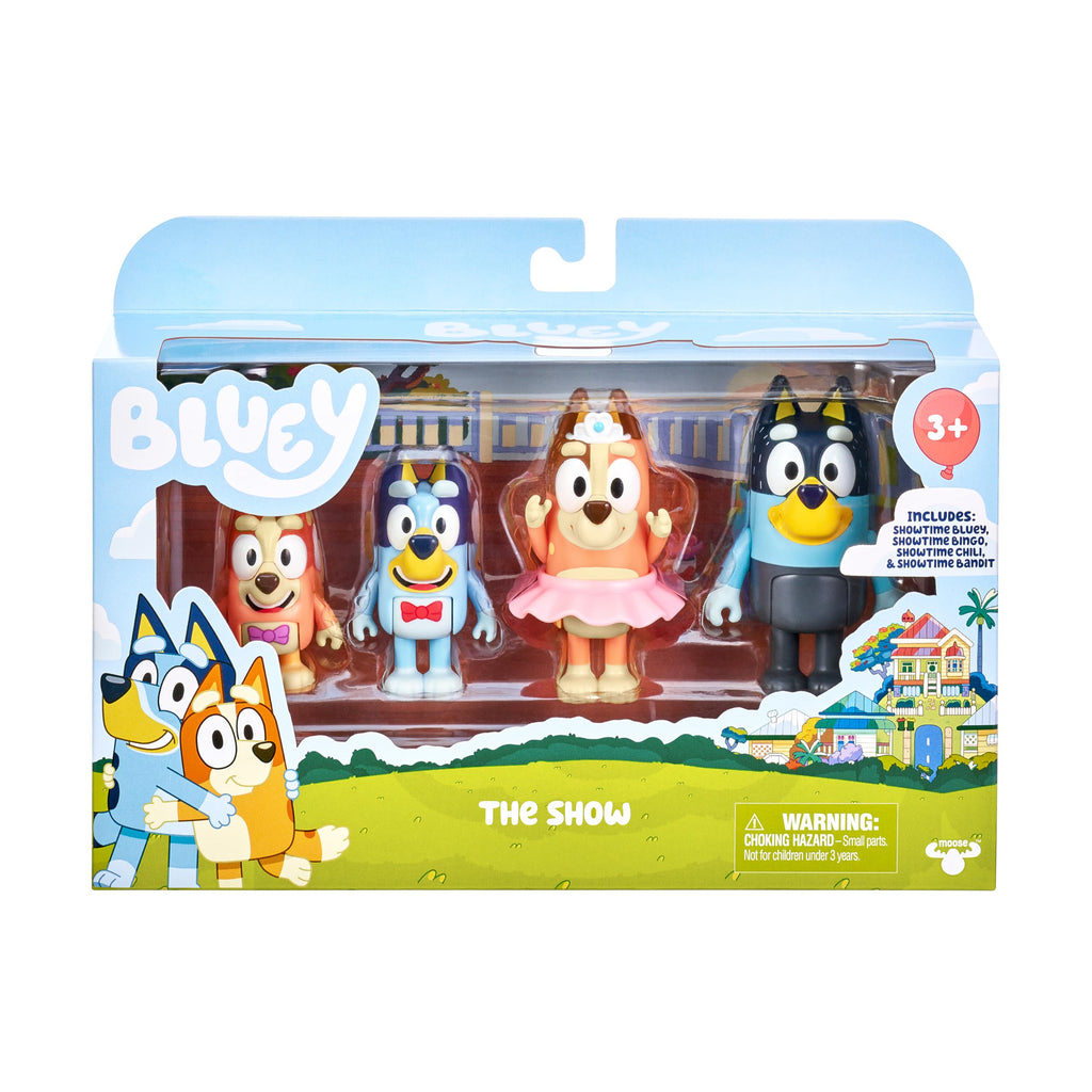 Buy now Bluey Pass The Parcel Figurine Toys Pack of 4, Character Toys with Bingo, Lucky’s Dad, and Lila Figures, Small Action Figures for Kids Ages 3+ at indiglob india