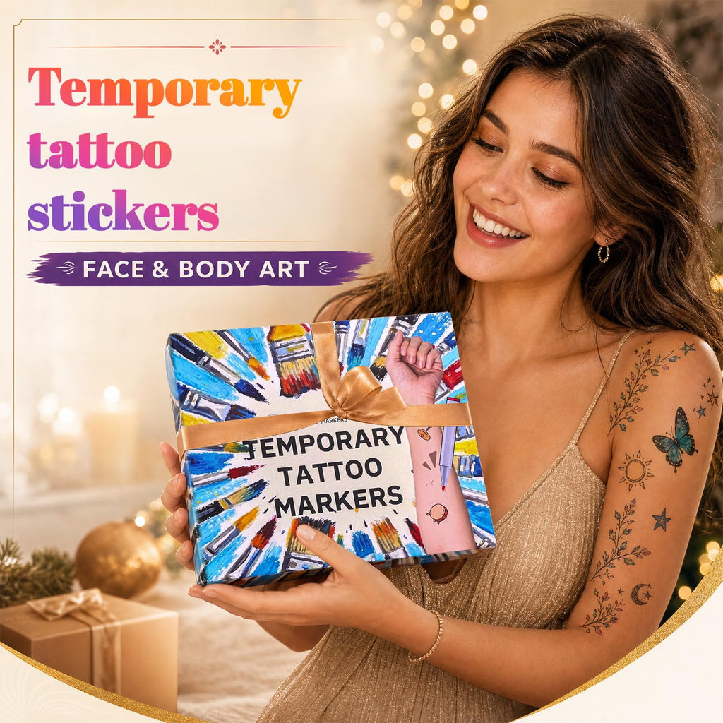 Temporary Tattoos Body Markers 24 Count 50 Temporary Tattoo Stickers 82 Stencils Skin Pens for Teen Girl Gifts Trendy Stuff Cool Birthday Gift Ideas Teens 12 13 14 15 16 17 18 Girls & Adults
