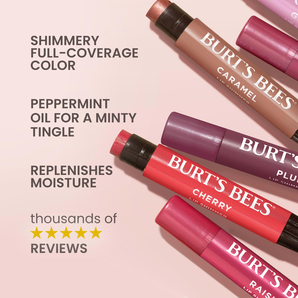 Burt's Bees Lip Shimmer Nude Collection, Tinted Lip Balm, 0.09 oz., 3 Tubes | Moisturizing for All Day Hydration, Natural Glowy Pigmented Finish, Buildable Color, 3 Warm Shades