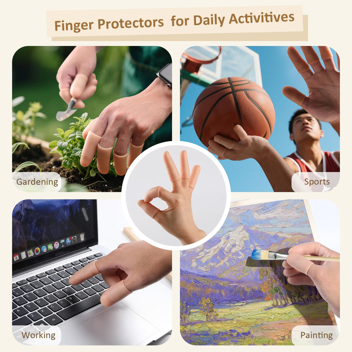 Silicone Finger Cots - Gel Finger Protectors Non Latex, Reusable Fingertip Bandages Covers for Thumb, Cuts, Wounds, First Aid Care, Assorted Sizes