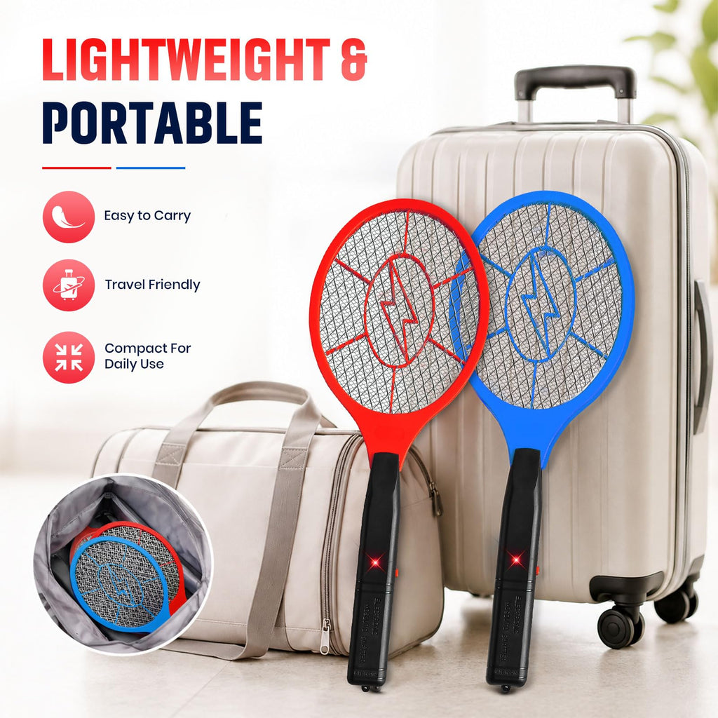 Electric Fly Swatter 2 Pack - 3000V Electric Grid Bug Zapper Racket with Safety Mesh, Handheld Mosquito & Fly Killer for Indoor & Outdoor Use, AA Batteries Required (Not Included)