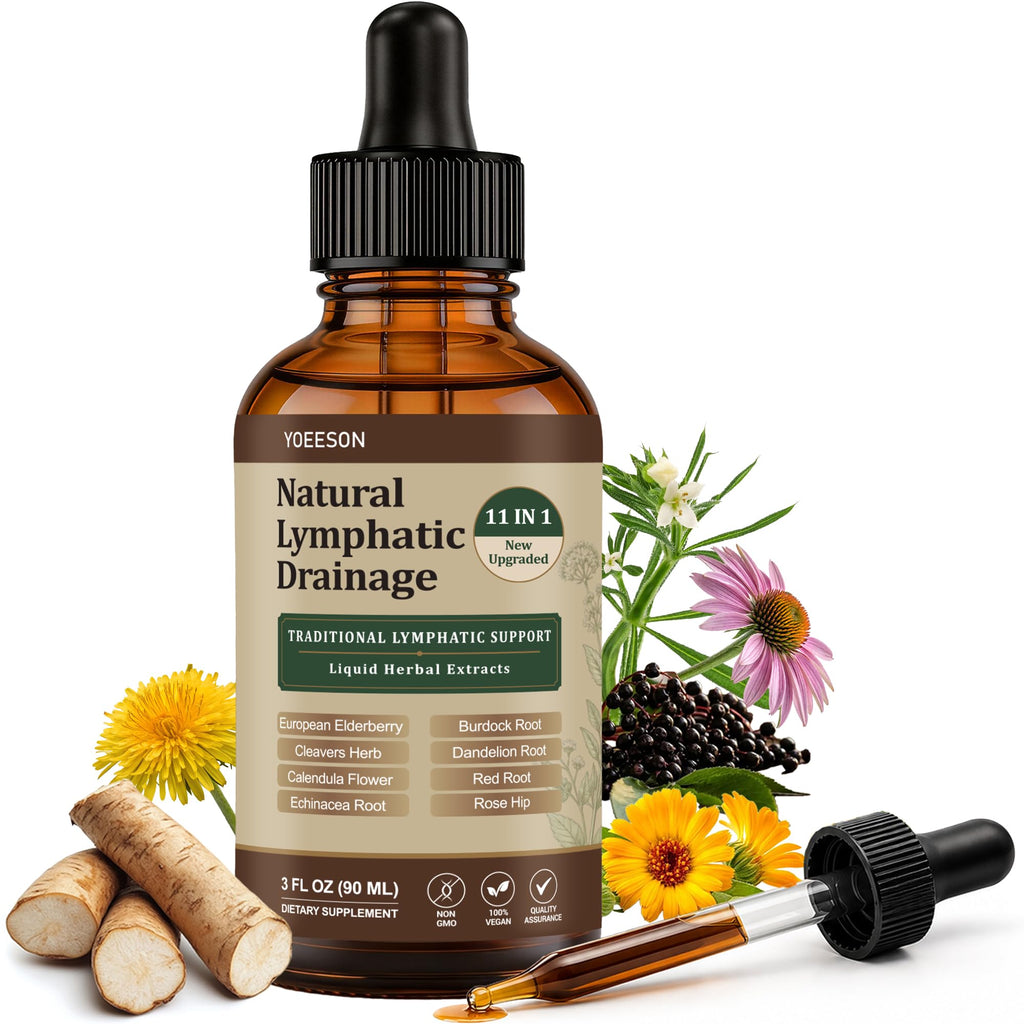 Natural Lymphatic Drainage 11-in-1 Herbal Liquid Supplement - 90 Day Supply | with Cleavers,Elderberry, Echinacea, Dandelion, Calendula & Burdock, Supports Lymphatic Health, Detox & Daily Wellness