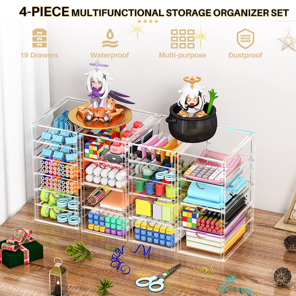 Acrylic Makeup Organizer with 19 Drawers,Storage Drawer Organizer | Bathroom Organizers and Storage for Palettes, Cosmetic, and Beauty Supplies, Desk Organization