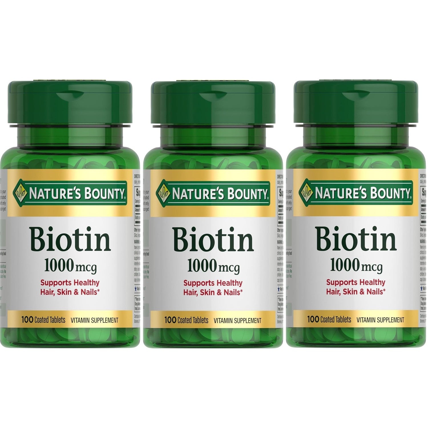 Nature's Bounty Biotin, 1000 mcg, 100 Tablets | Supports Metabolism for Energy and Healthy Hair, Skin, and Nails