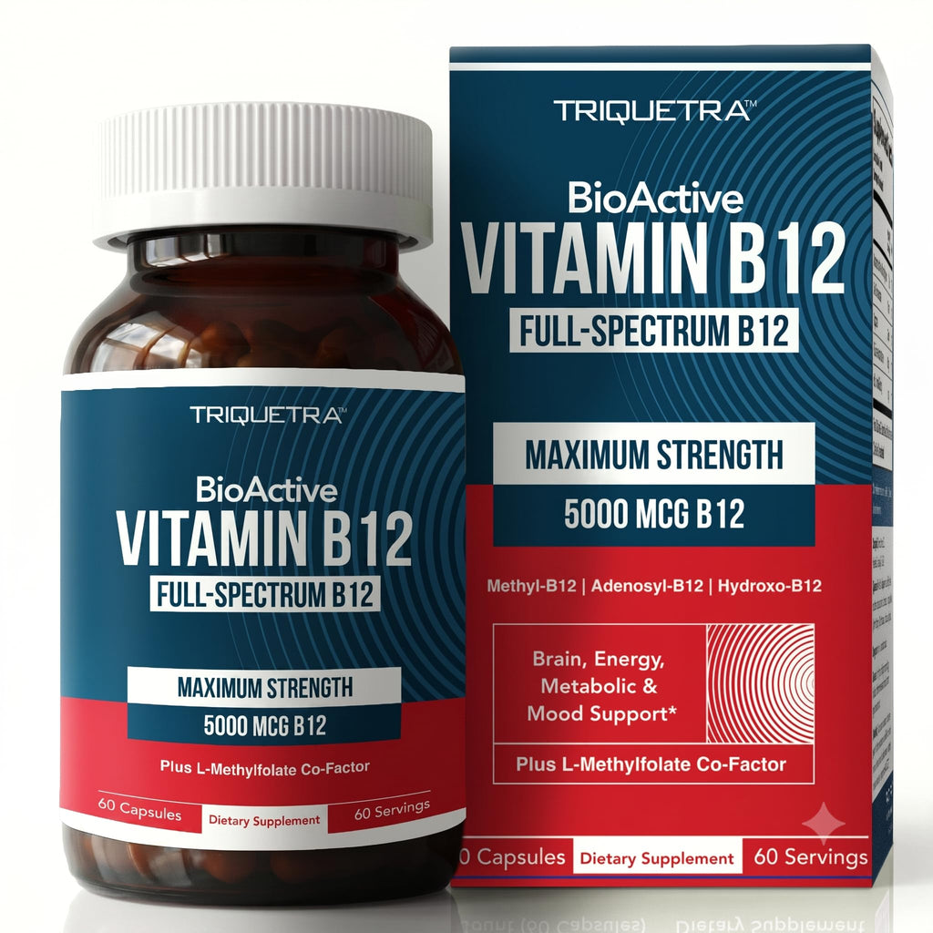 BioActive Vitamin B12 - 5000 mcg, Contains 3 BioActive Forms Methylfolate Cofactor - Methyl B12, Adenosyl B12 & Hydroxy B12 | Supports Energy, Metabolism & Mood | Vegan, Non-GMO (60 Servings)