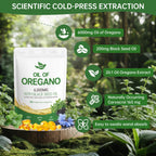 Oil of Oregano with Black Seed Oil, 180 Count Oregano Oil Capsules with 4X Strength of Carvacrol and Thymoquinone, Non-GMO, Natural Herbal Health Supplement