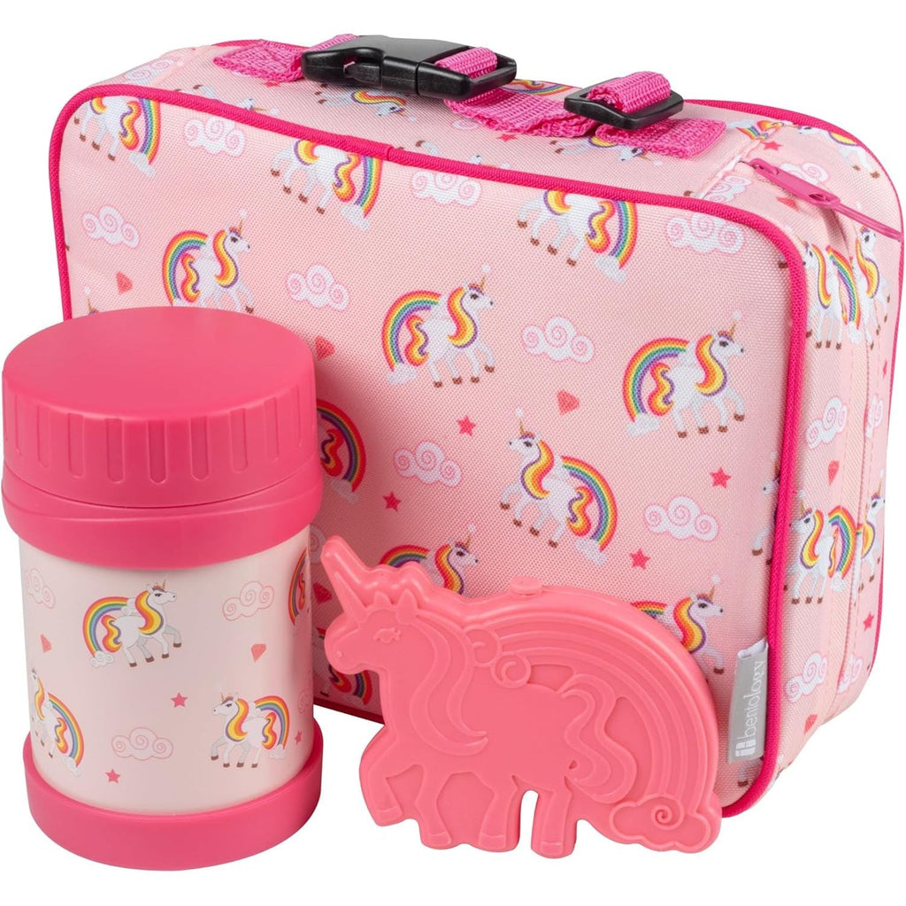 Buy now Bentology Kids Lunch Bag Set w Matching Reusable Food Jar & Hard Ice Pack- Unicorn- Insulated Tote, Stainless Steel thermos & Freezer Pack to Keeps Food Fresh for Hours- Back to School Lunch Box Kits at indiglob india