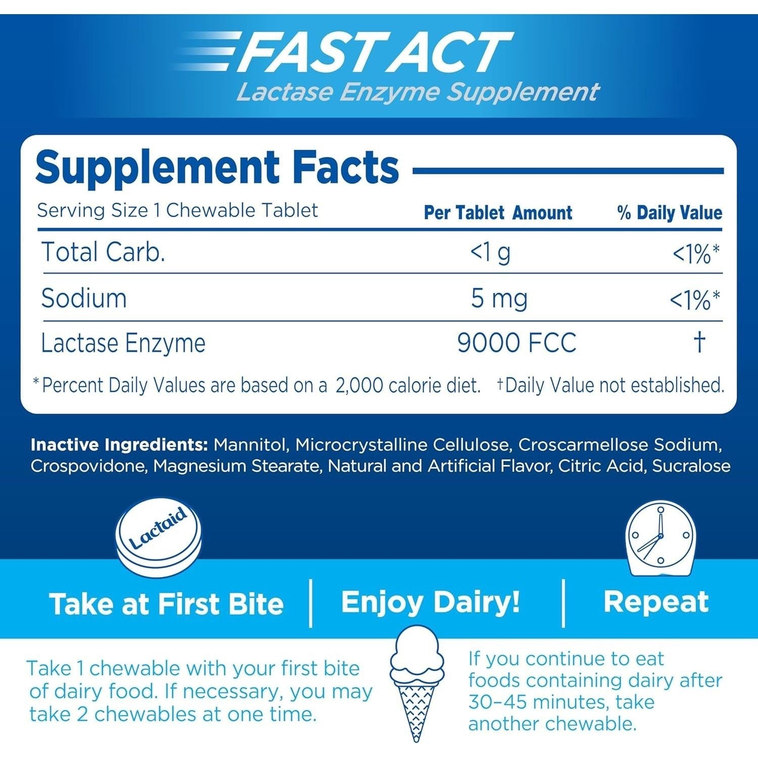 Buy now Lactaid Fast Act Lactose Intolerance Relief Chewables with Natural Lactase Enzyme (9000 FCC) to Prevent Gas, Bloating & Diarrhea Due to Lactose Sensitivity, On-The-Go, Vanilla Twist Flavor, 60 x 1 ct at indiglob india