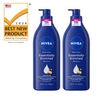 NIVEA Essentially Enriched Body Lotion, Value Pack, 2 x 16.9 FL OZ | Hydrating Body Lotion with Hyaluronic Acid, Almond Oil and Deep Nourishing Serum, For Dry to Very Dry Skin,72-Hour Moisture