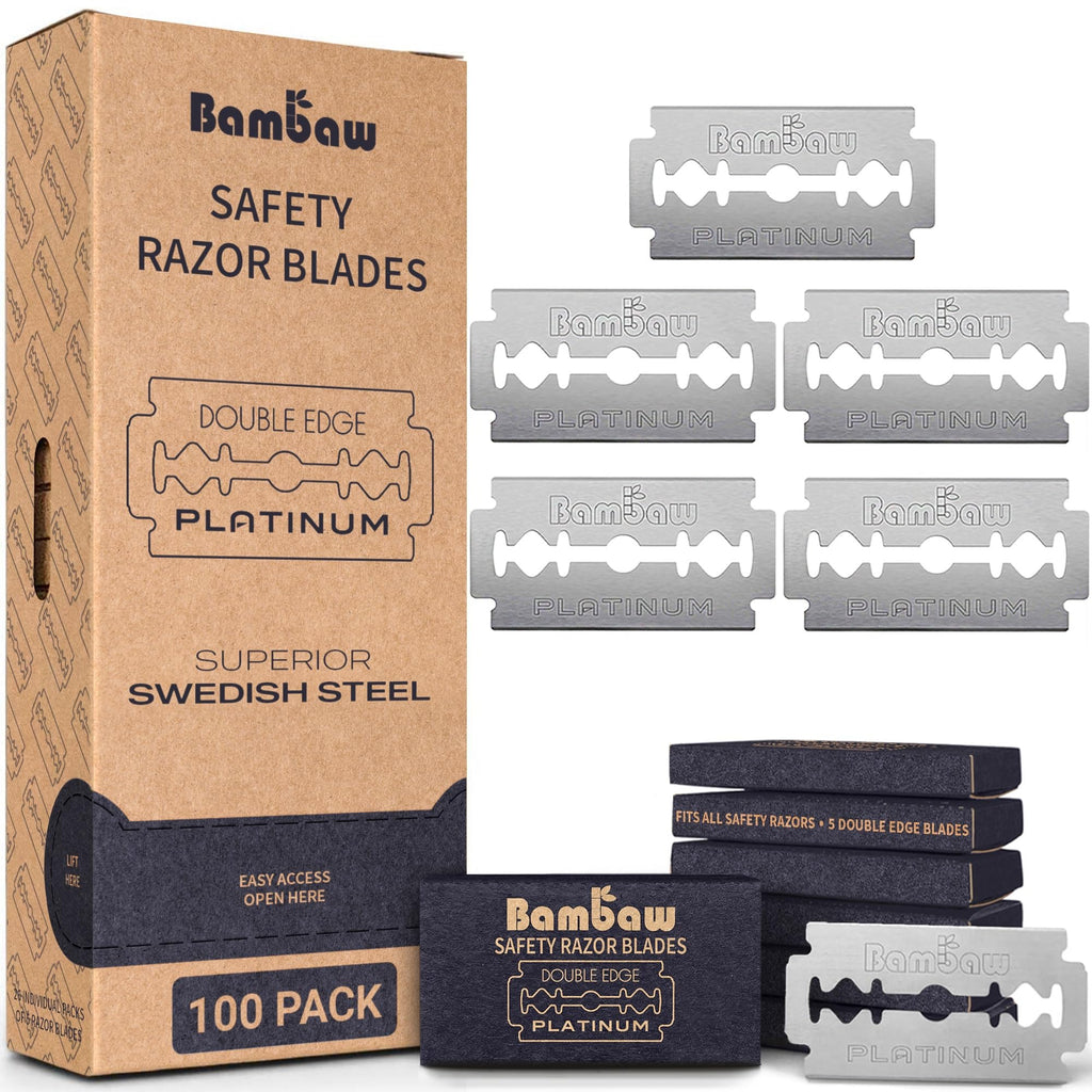 Bambaw Safety Razor Blades for Men & Women, 60 Pack, Double Edge Razor Blades Refills, Platinum Swedish Stainless Steel, Sharp & Long-Lasting Edge Retention, Up to 14 Months Supply