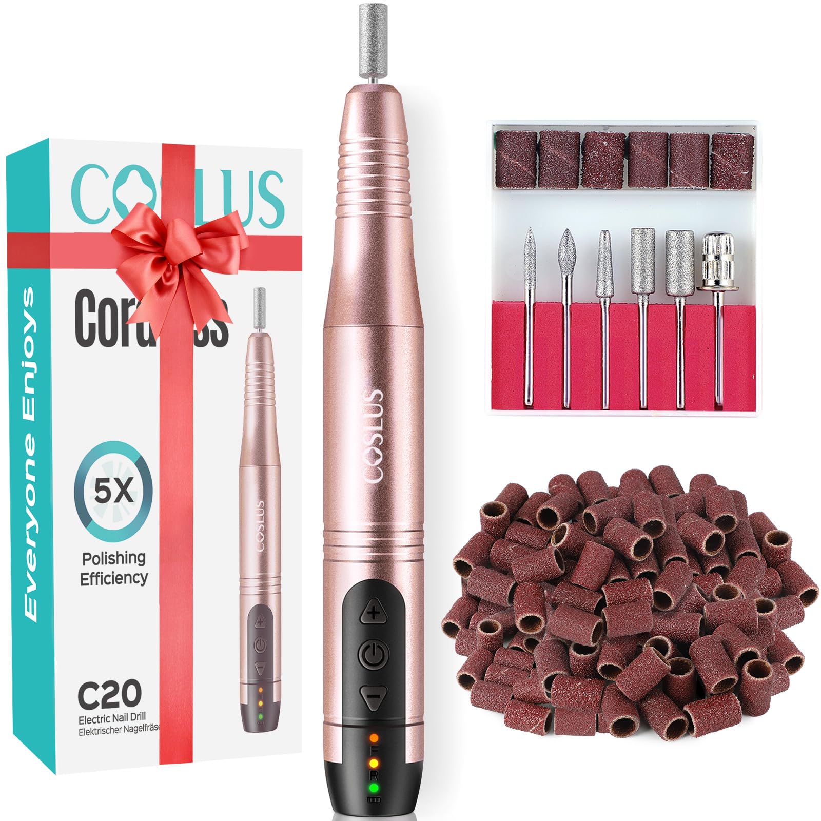 COSLUS C20 Cordless Nail Drill Electric File: Portable All-in-One Kit | Professional for Acrylic Gel Dip Powder Nails, Rechargeable Manicure & Pedicure Machine, Salon Home, Lightweight, Purple