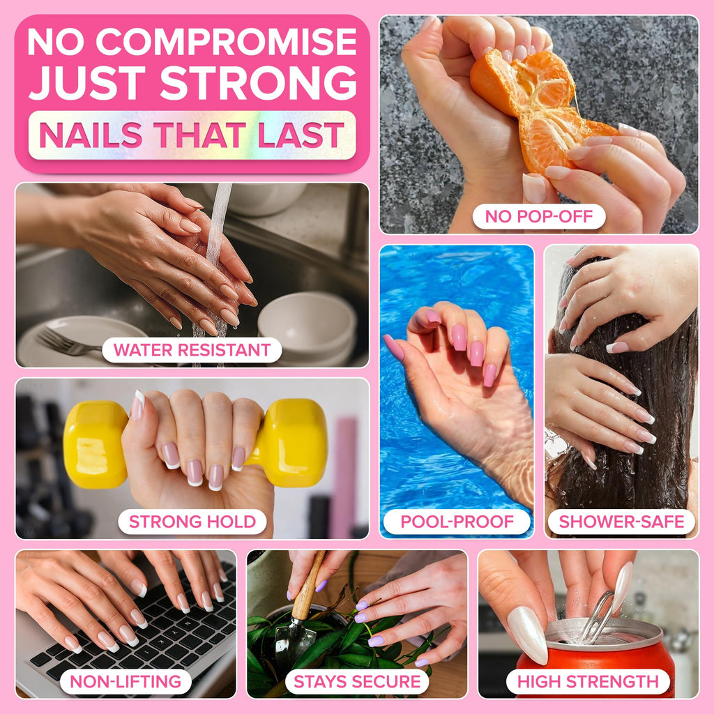 NYK1 Super Strong Nail Glue for Press On Nails, Nail Tips & Acrylics | 8ml | NailBond Brush On Nail Glue for Press Ons, Fake Nails & Acrylic Nails - Long Lasting, Max Strength, Mess-Free Application
