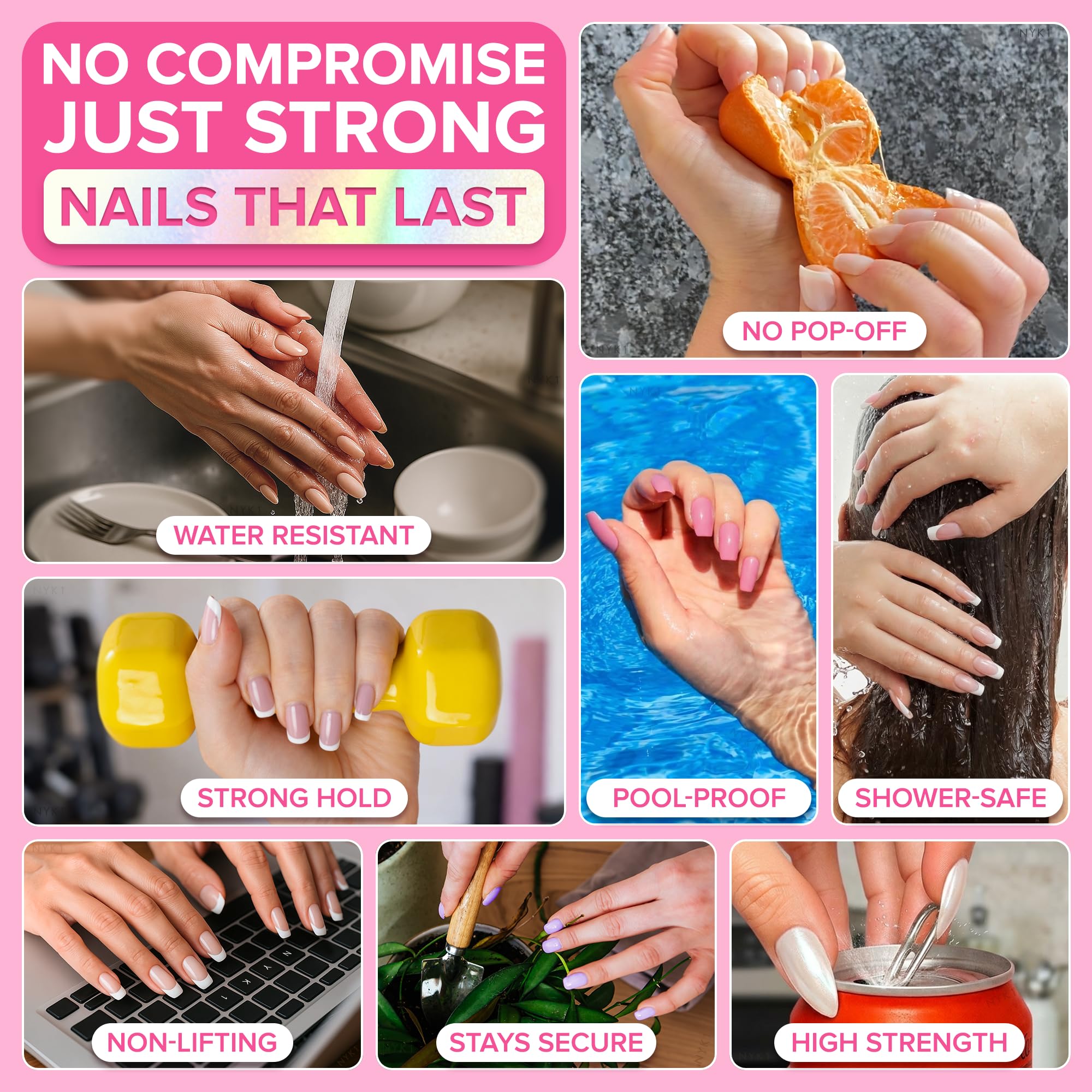 NYK1 Super Strong Nail Glue for Press On Nails, Nail Tips & Acrylics | 8ml | NailBond Brush On Nail Glue for Press Ons, Fake Nails & Acrylic Nails - Long Lasting, Max Strength, Mess-Free Application