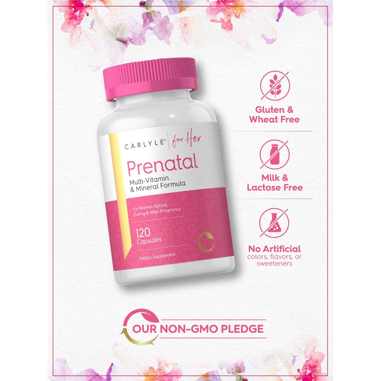 Carlyle Prenatal Vitamins for Women | 120 Capsules | Multivitamin and Mineral Formula with Folic Acid | Non-GMO and Gluten Free Supplement | For Her