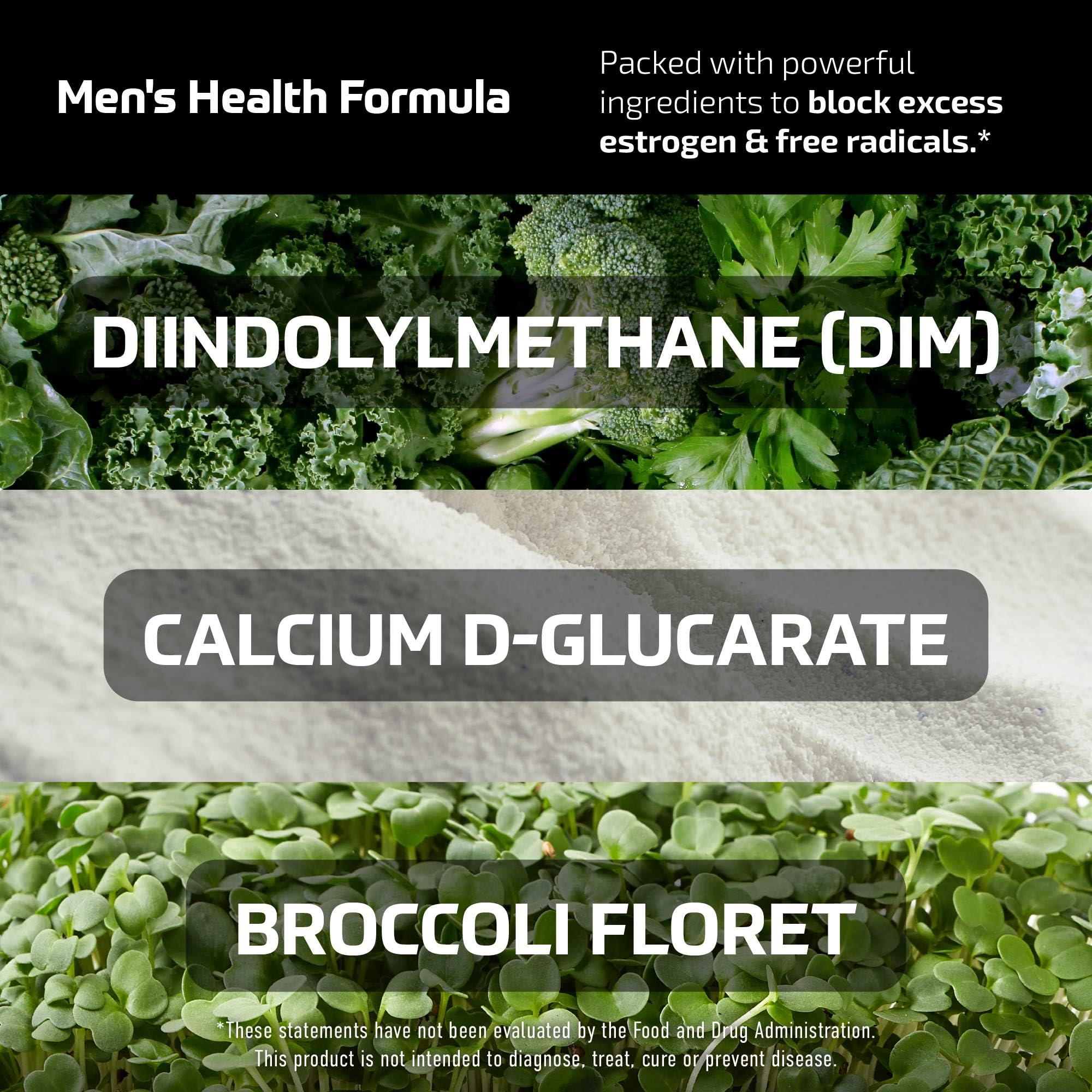 DIM Supplement for Men 300mg, Estrogen Blocker & Aromatase Inhibitor, 60 Ct | Extra Strength Men’s Hormone Balance & Fitness Booster, Diindolylmethane Plus CDG & Broccoli Floret, Gluten-Free, 60 Capsules
