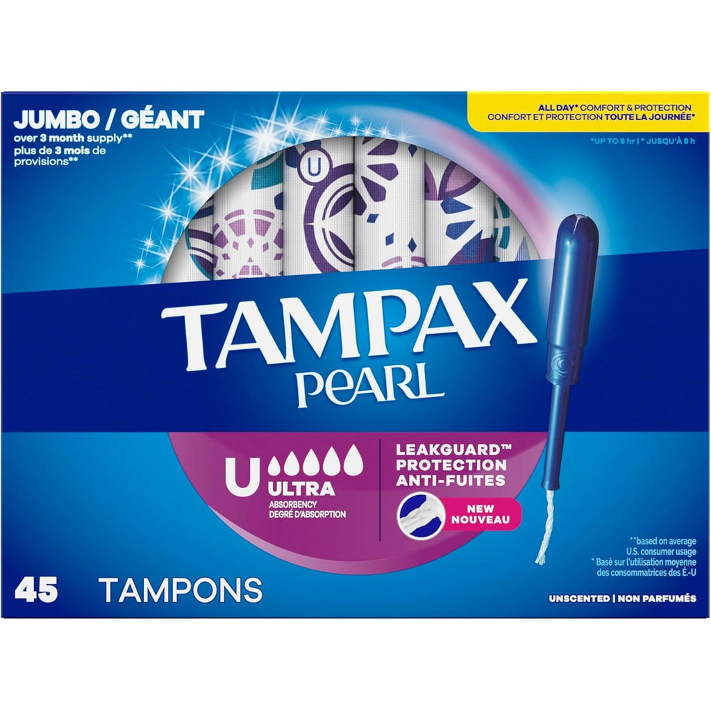 Buy now Tampax Pearl Tampons for Women, with LeakGuard Braid, Ultra Absorbency, Unscented, 45 Count at indiglob india