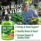 NATURELO One Daily Multivitamin for Women 50+ w/Vitamin B12, 60 Count | Energy Support, Whole Food Daily Women Multivitamin Supplement, Nourish Hair/Skin/Nail, Non-GMO, No Soy, Gluten Free