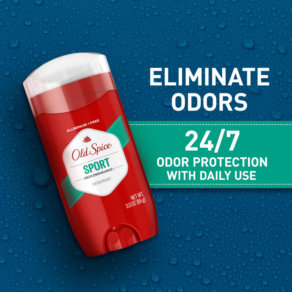 Old Spice Aluminum Free Deodorant For Men, High Endurance, 24/7 Sweat Defense & Odor Protection to Eliminate Odors, 24/7 Freshness & Lasting Scent, Sport Scent, 3.0 oz (Pack of 3)