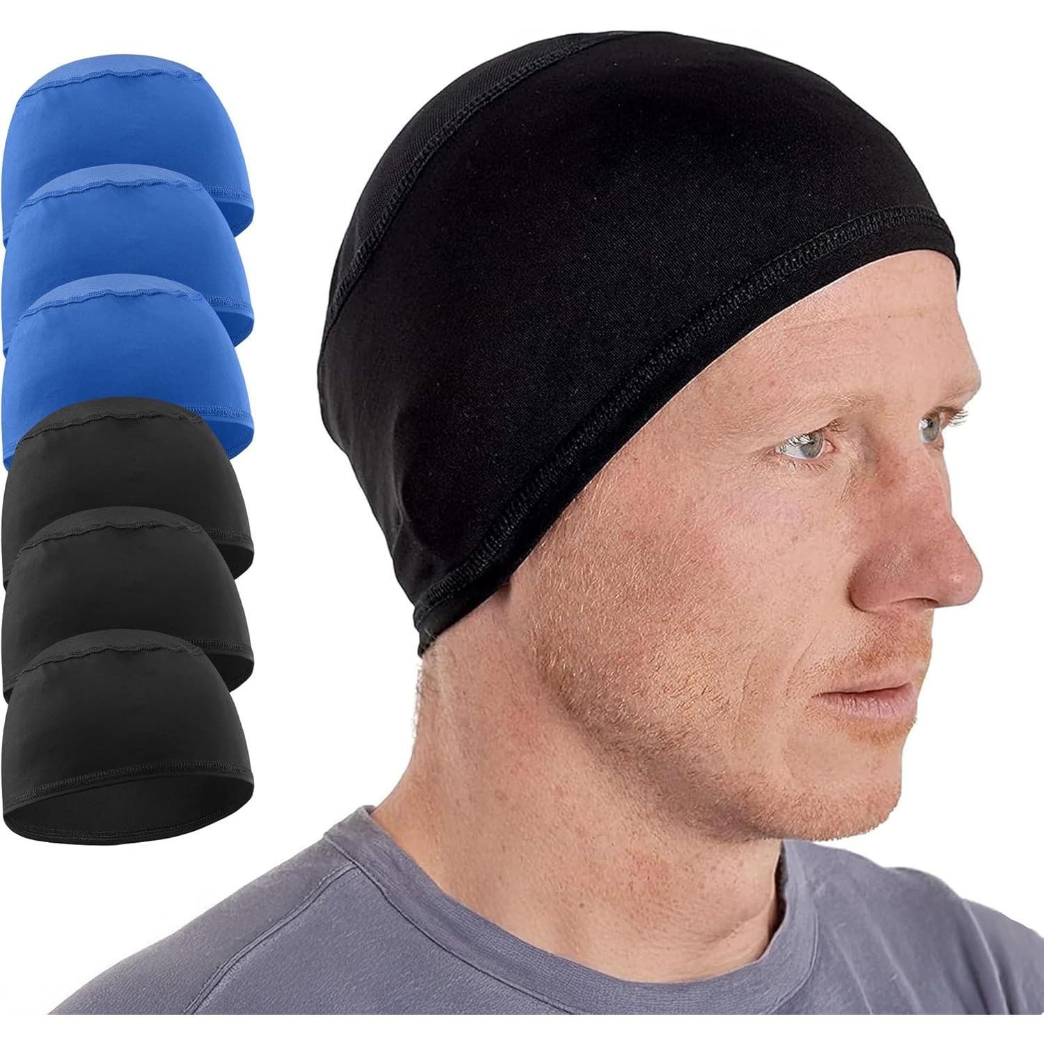 Buy now Cooling Skull Cap for Men - Hard Hat Liner, Cycling Cap, Head Caps for Men, Helmet Liner for Motorcycle One Size 3 Black & 3 Blue at indiglob india