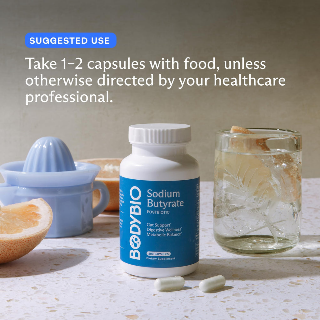 BodyBio Butyrate Sodium- Postbiotic for Gut & Digestive Support | Gut Health, Digestive Support, Bloating, Gas & Constipation Relief, Leaky Gut Repair