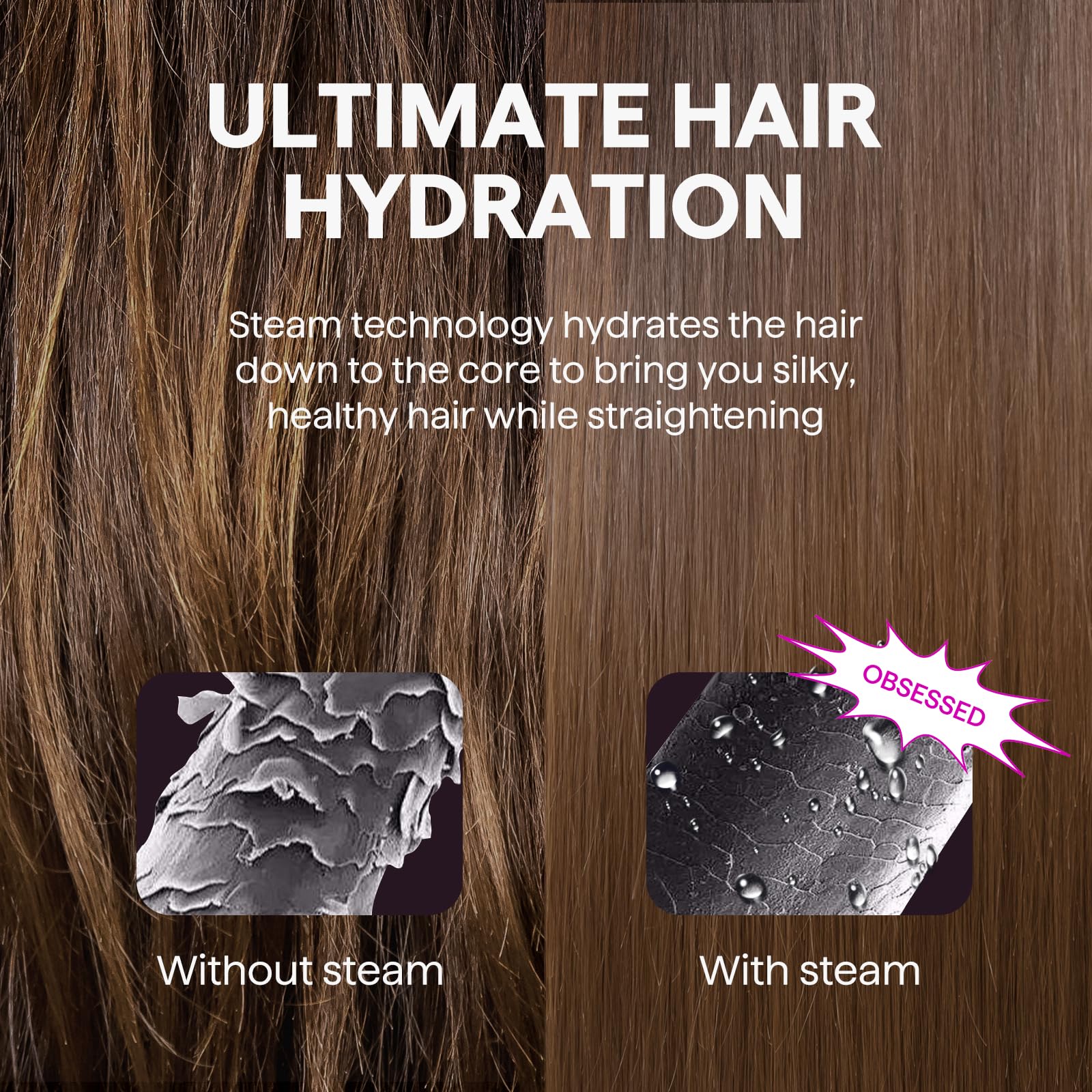 Wavytalk Steam Hair Straightener Steam Sesh for Less Heat Damage, Flat Iron | Detachable Comb, Steam Nourishes, Speeds Straightening, Fights Humidity & Frizz, Nano Titanium 1.38'' Plate, 5 Heat, Pink