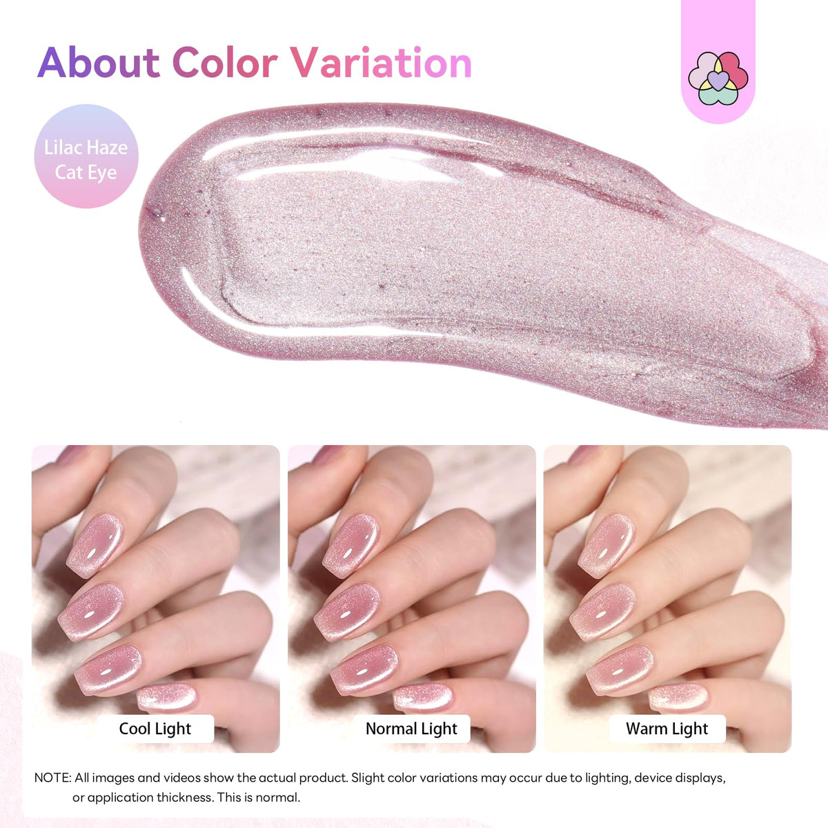 SAVILAND One-Step Gel Nail Polish in Lilac Haze shows color variations in different lighting. Verified by CuratCart.