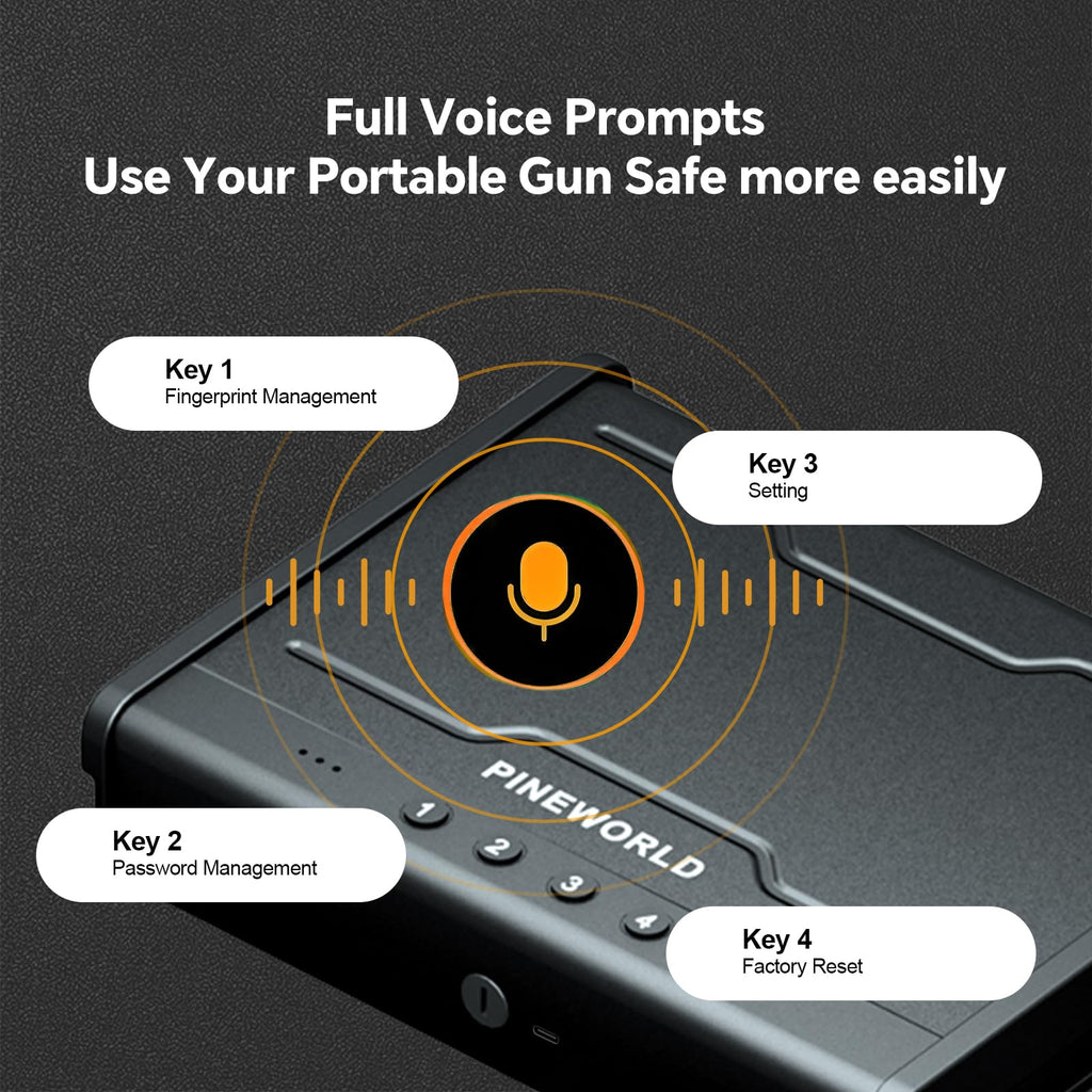 PINEWORLD Biometric Fingerprint Handgun Safe with Raised Backlit Keypad&Key