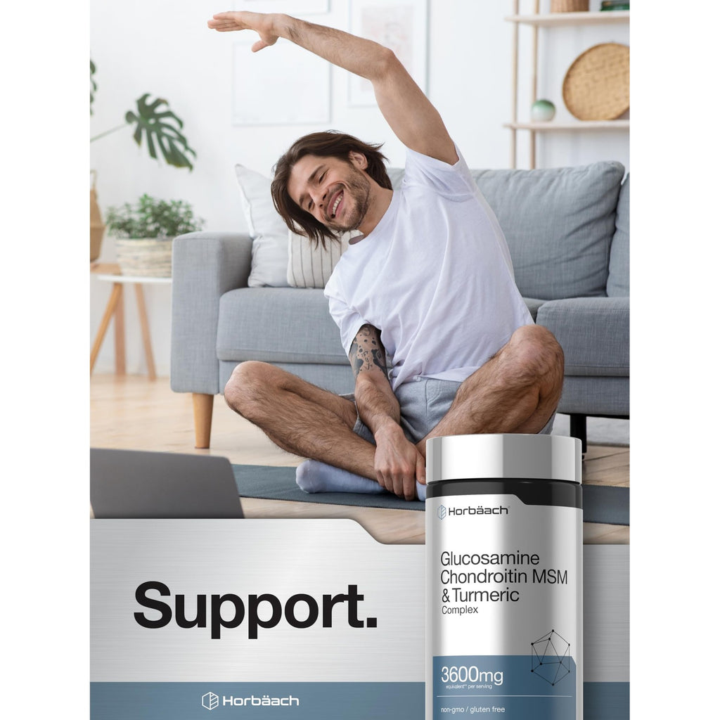 Horbäach Glucosamine Chondroitin MSM | 360 Caplets | Advanced Formula with Turmeric | Non-GMO, Gluten Free