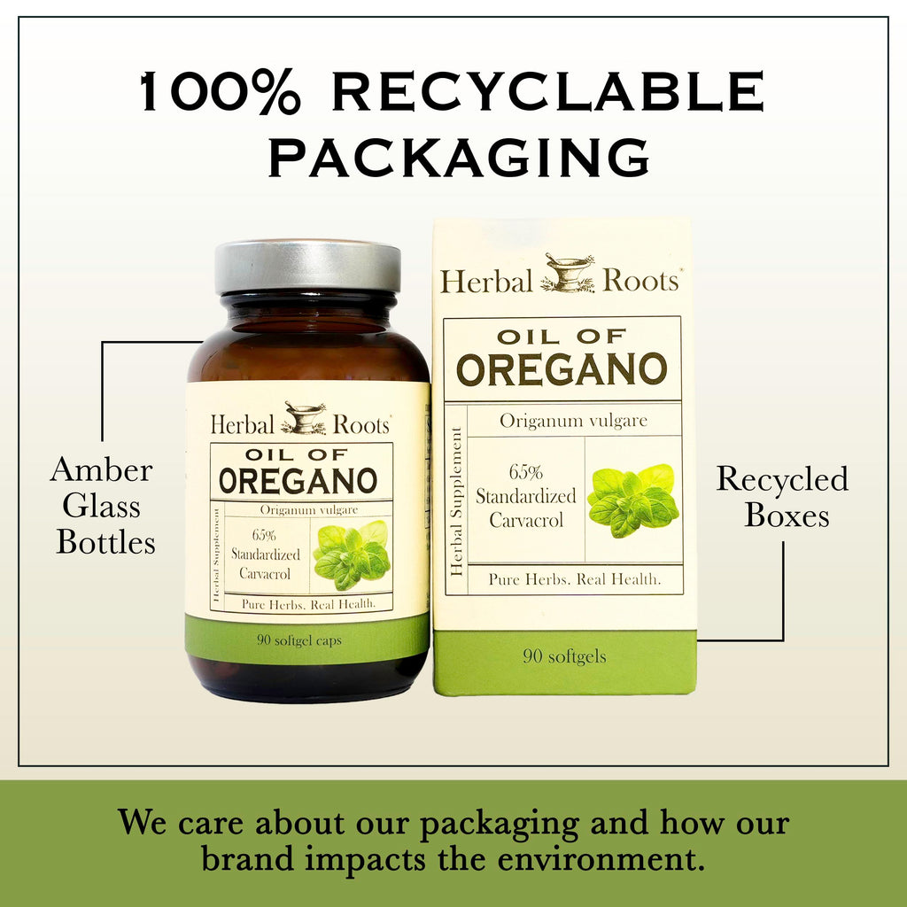 Herbal Roots Oil of Oregano Softgels - 65% Carvacrol - Extra Strength Immune and Gut Health Support - 90 Easy to Swallow Capsules