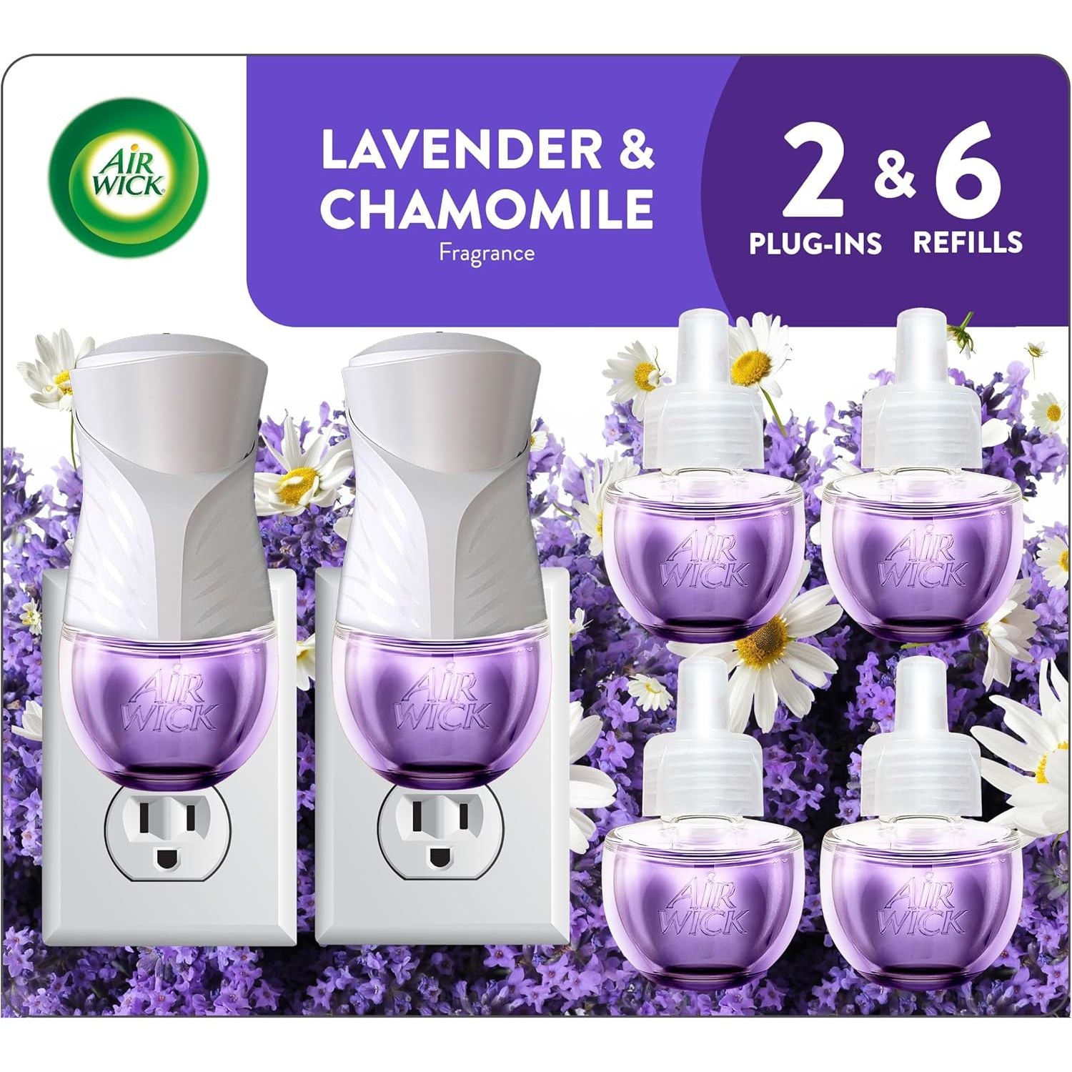 Buy now Air Wick Plug in Scented Oil Starter Kit, 2 Warmers + 6 Refills, Fresh Linen, Same Familiar Smell of Fresh Laundry, Eco Friendly, Essential Oils, Air Freshener Lavender and Chamomile at indiglob india